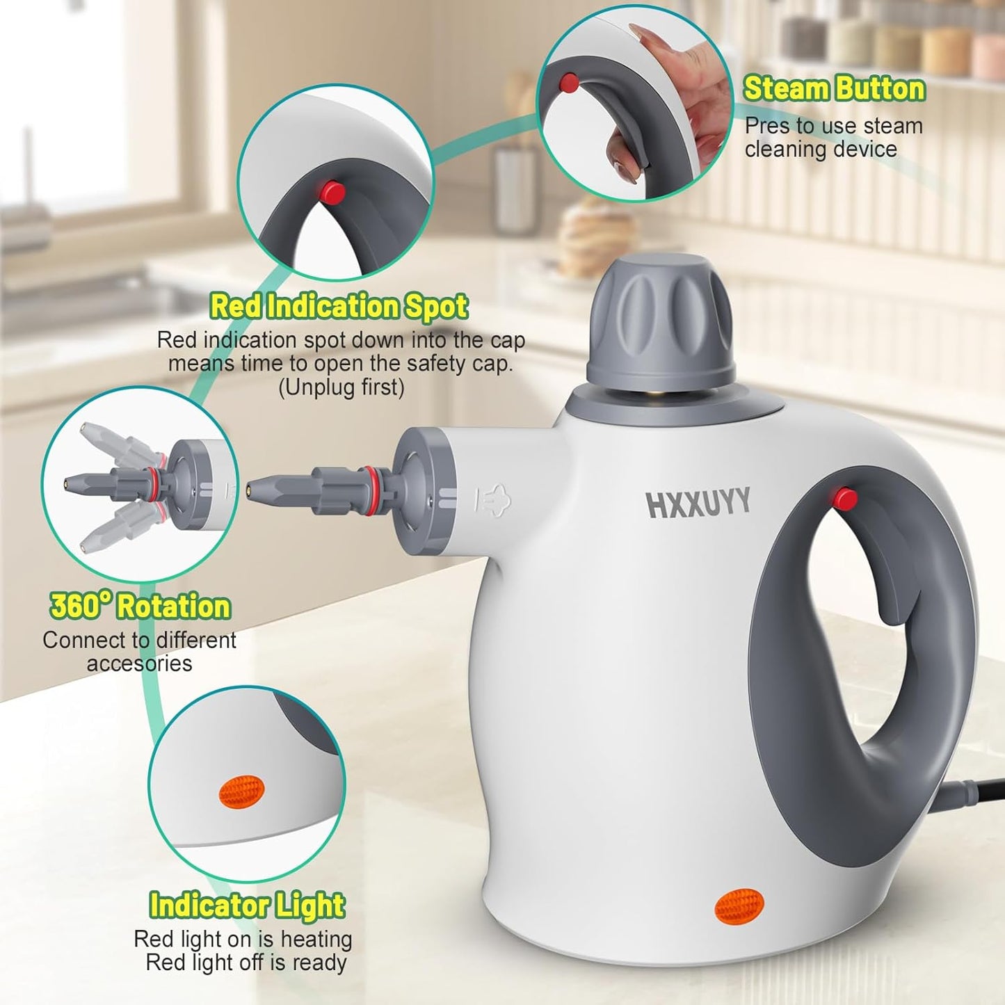 Multi-Surface Handheld Pressurized Steam Cleaner with 13 PCS Accessory ,Portable Steamer for Cleaning, Multipurpose Steam Cleaner for Home/Car/Bathroom/Grease/Upholstery/Floor/Grout and More (White)