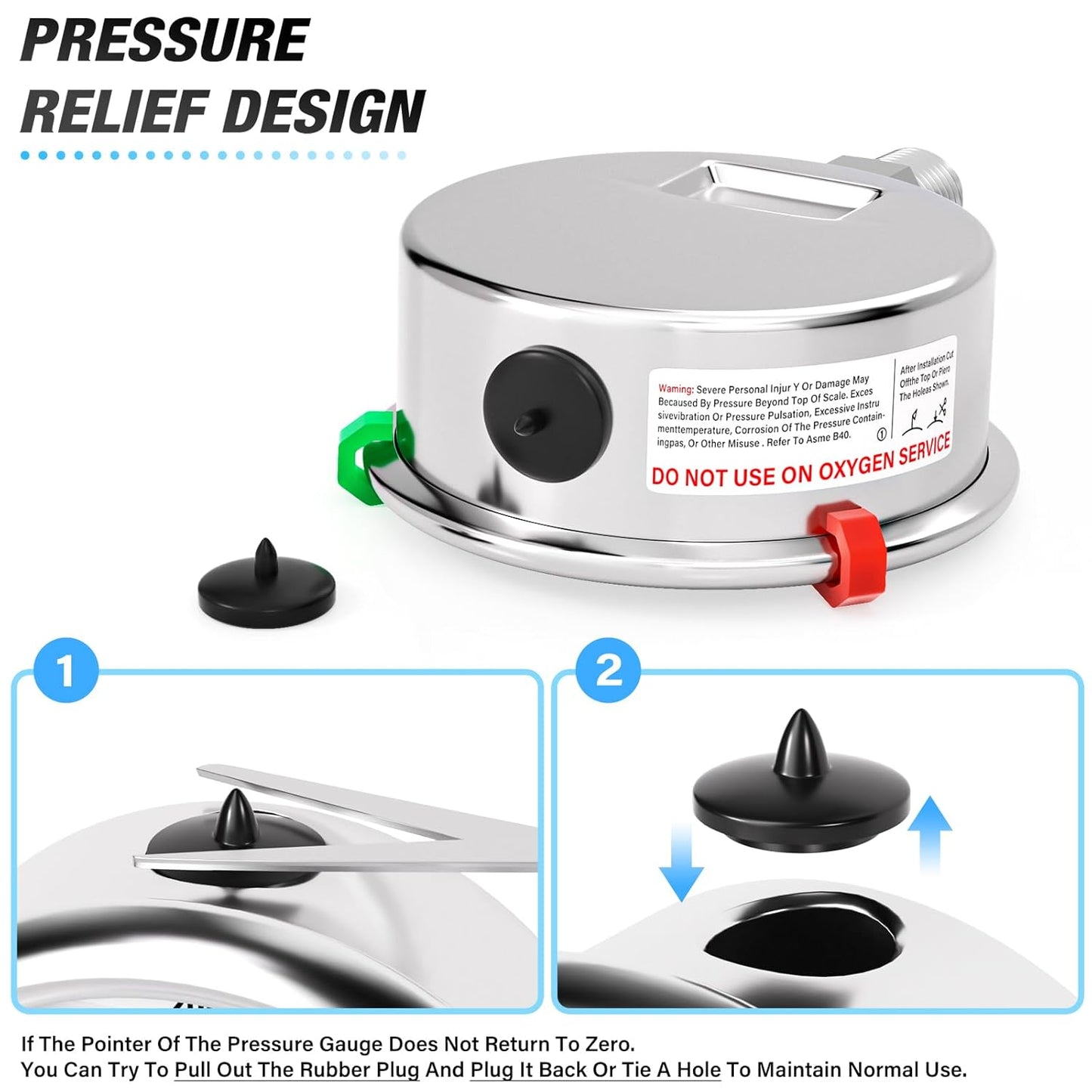 MEANLIN MEASURE -30inHG~0Psi Vacuum Pressure Gauge 316 Stainless Steel Joint 1/4" NPT 2.5" FACE DIAL, Stainless Steel Liquid Filled Pressure Gauge WOG Water Oil Air Lower Mount, 2PCS Snaps