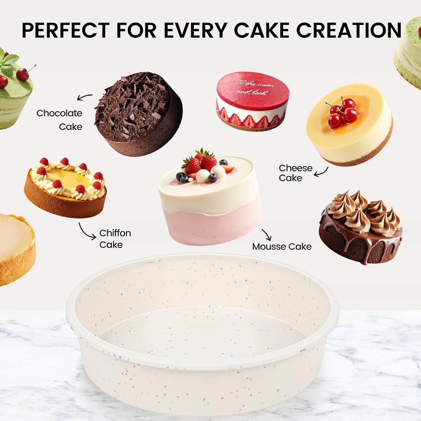 Vinino 8 Inch Silicone Round Cake Pan with Metal Reinforced Frame, Nonstick Silicone Springform Pan for Baking Suitable for Making Layers, Cheese & Chocolate Cakes