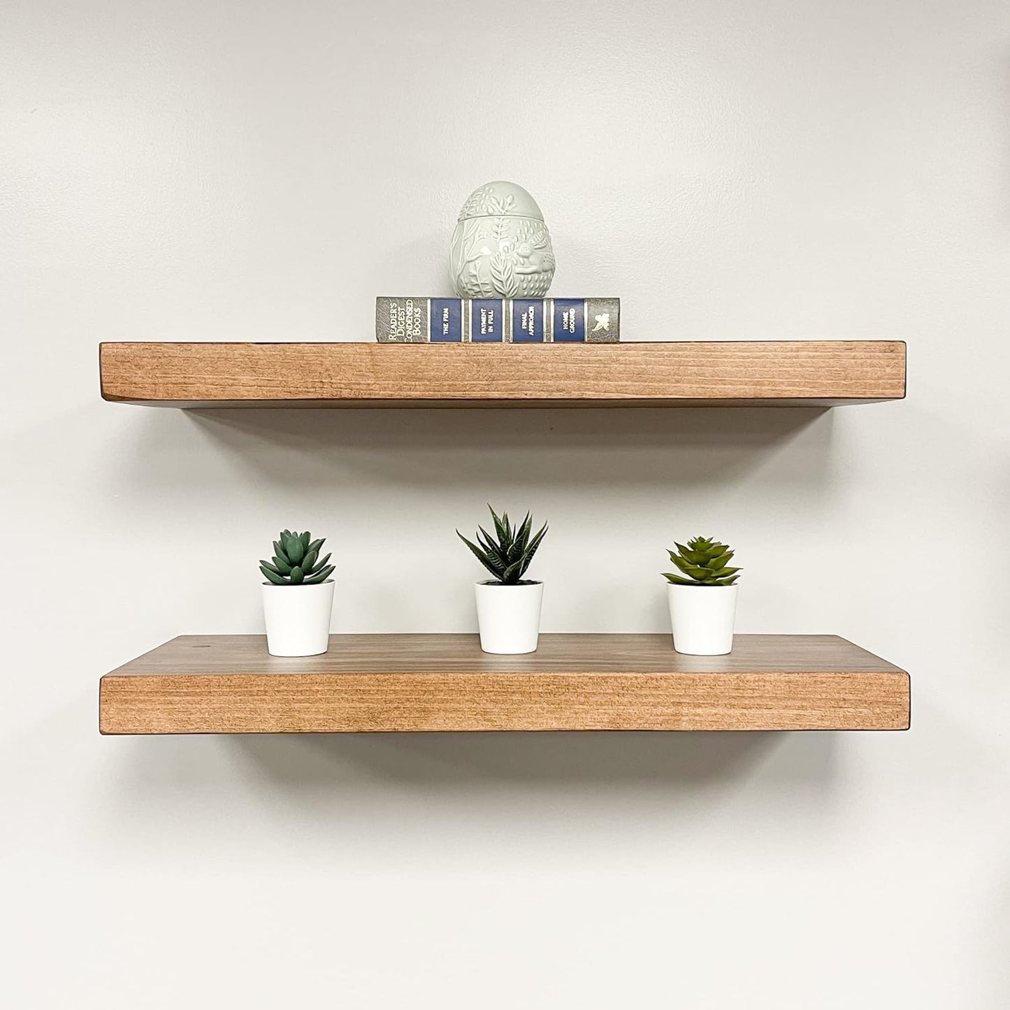 URBANDI, Rustic Floating Shelves, Set of 2, Hidden Bracket, Solid Wood, Heavy Duty, Wall Mounted Shelves, (Brown, 12Wx8D)