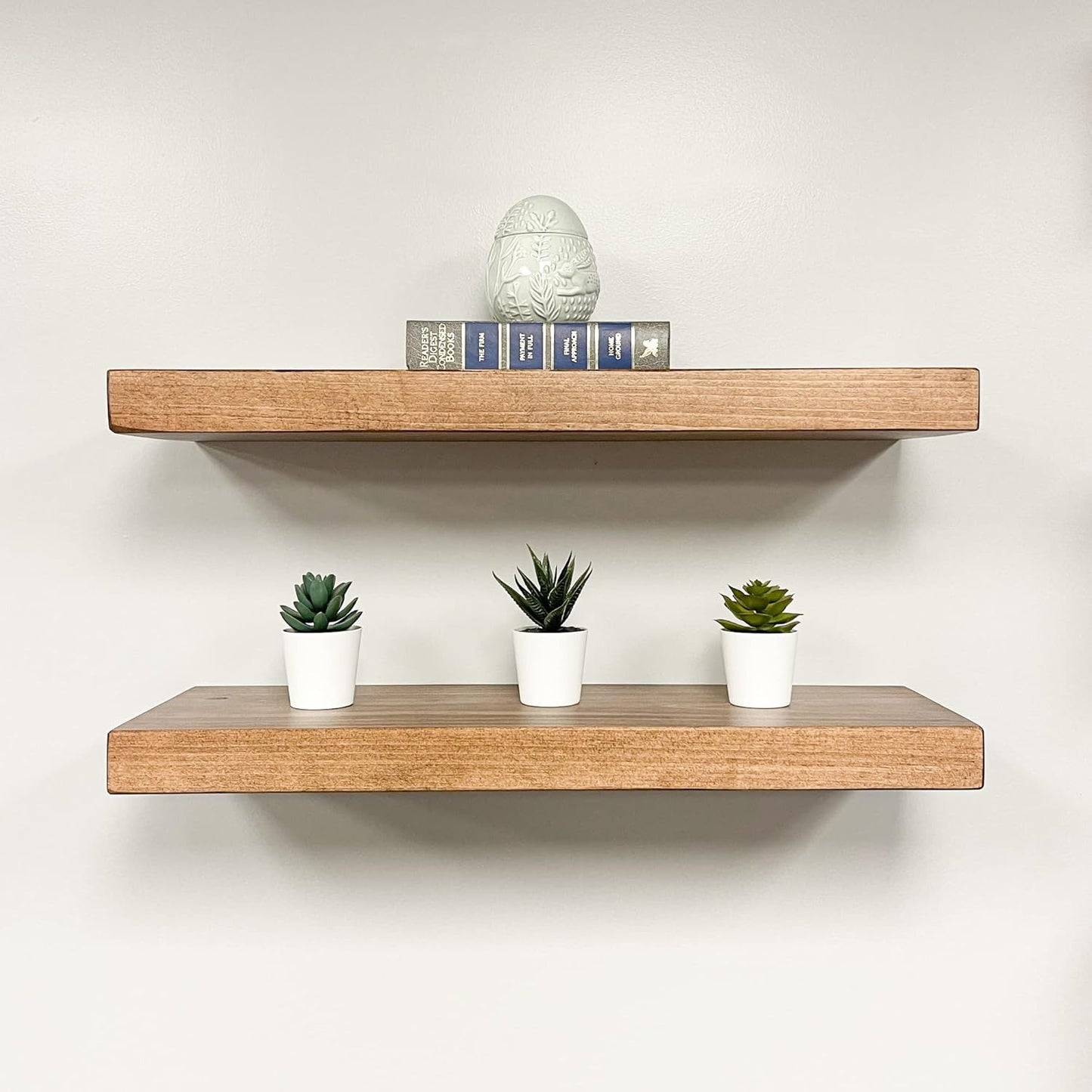 URBANDI, Rustic Floating Shelves, Set of 2, Hidden Bracket, Solid Wood, Heavy Duty, Wall Mounted Shelves, (Brown, 60Wx8D)