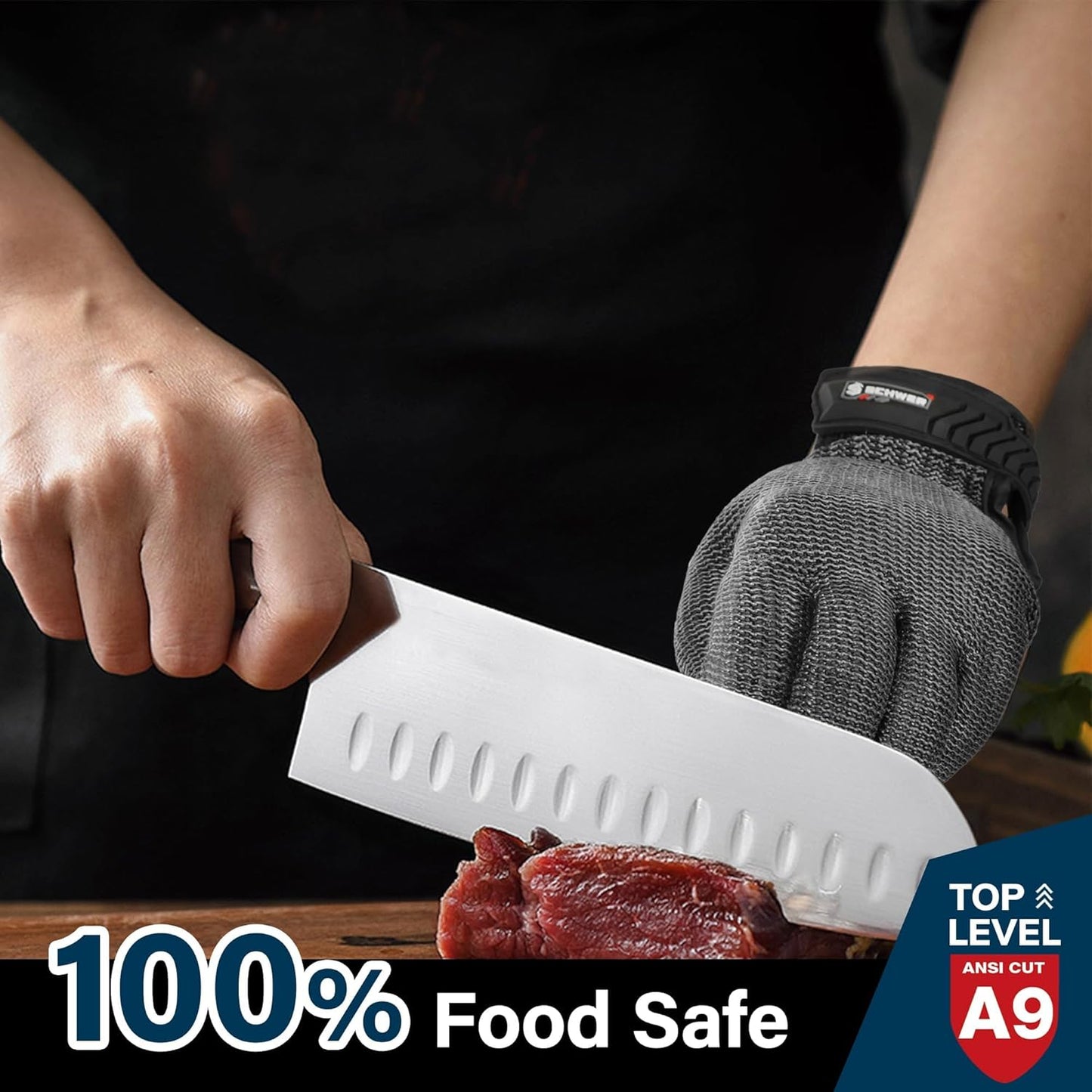 Schwer Ultimate Cut Resistant Gloves Beyond ANSI A9, Reinforced Stainless Steel Glove, Food Grade Mesh Metal Gloves for Butcher Meat Cutting, Oyster Shucking, Mandoline, Non-PFAS, PR1708 (XL, 1 PCS)