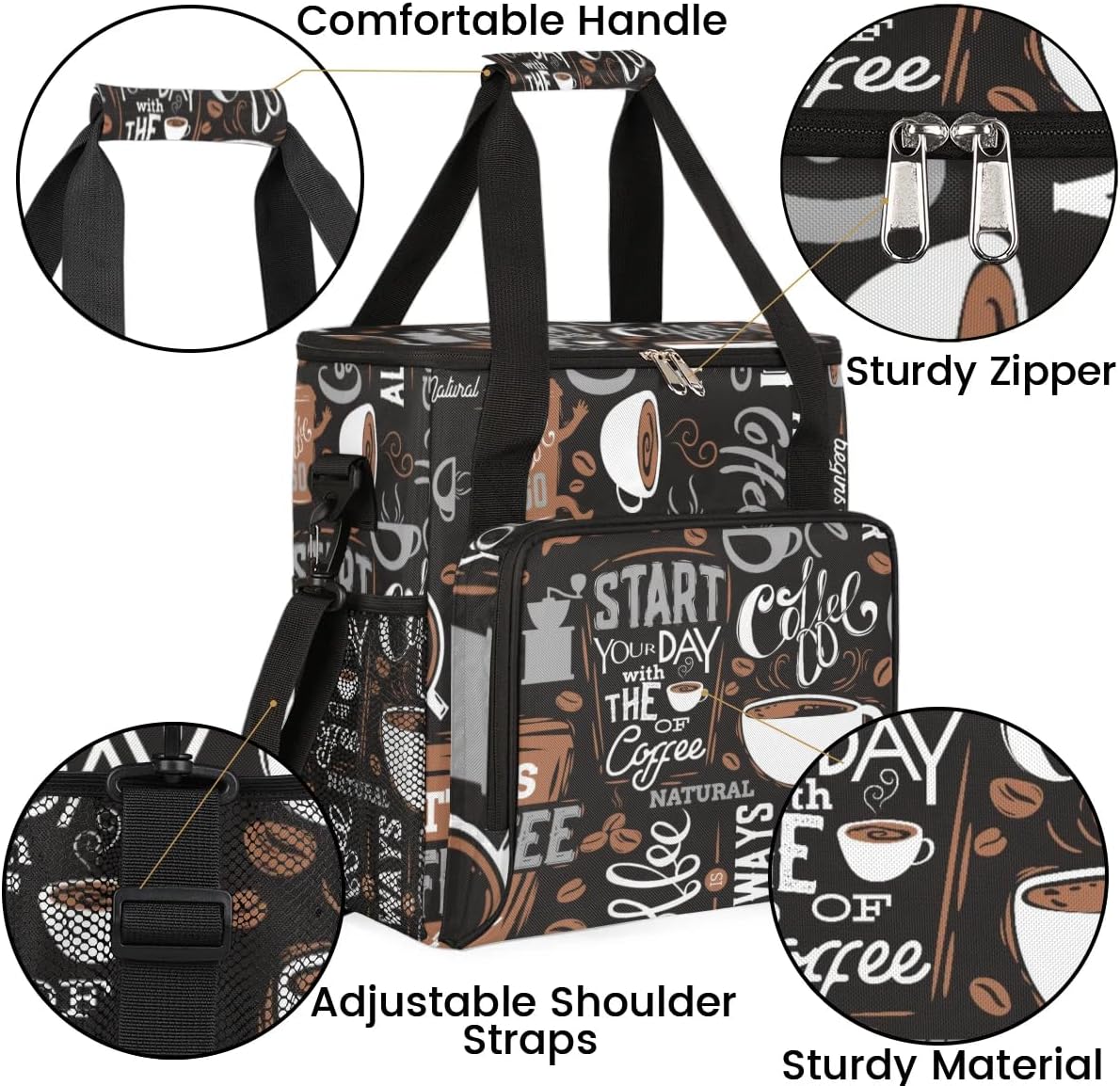 coffee cup coffee beans gray Coffee Maker Carring Bag Travel Carrying Storage Tote Bag Compatible Portable Single Serve Coffees Brewer Case with Pockets for K-cup Pods