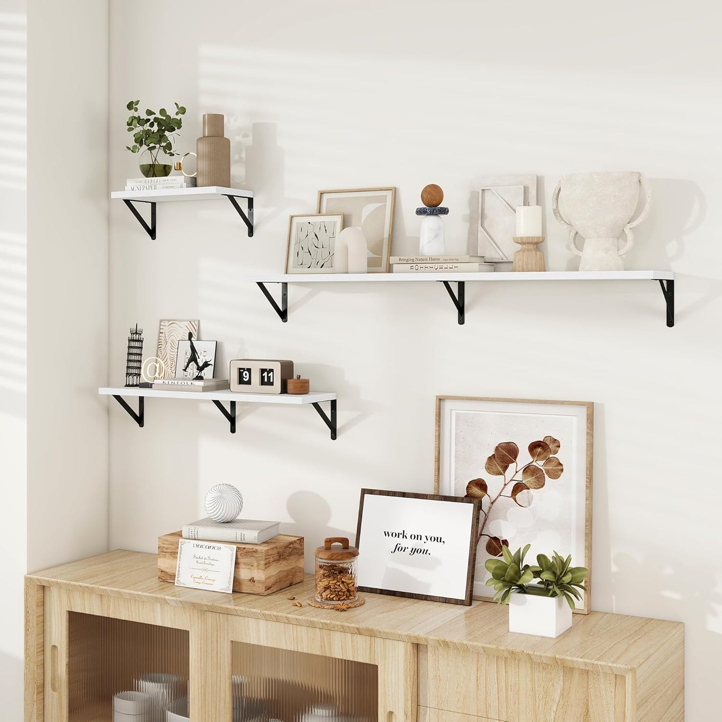 Dreamland Deep Floating Shelves for Wall, 30W x 8D Wall Shelves, Set of 2, 30 inch Floating Shelf with Sturdy Metal Brackets for Living Room, Bathroom, Bedroom and Kitchen, White