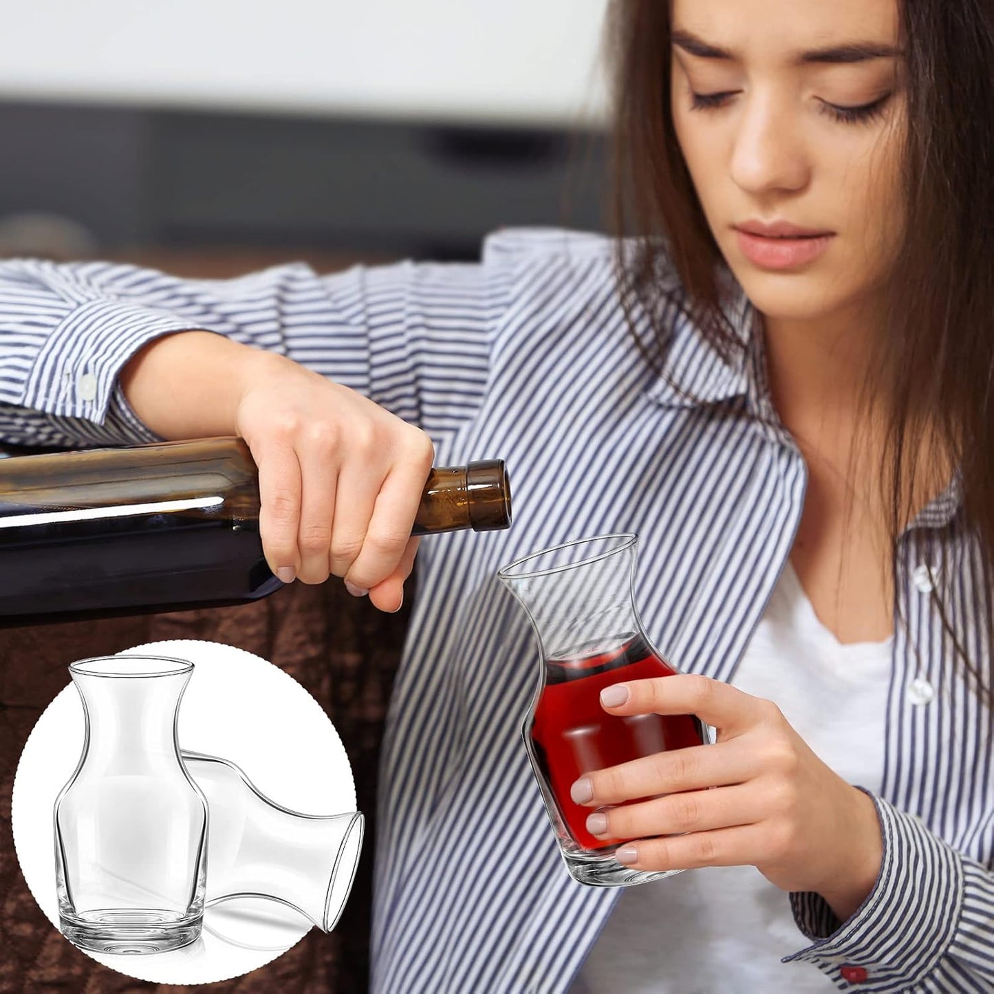 6 Pack Single Serving Wine Carafe Glass Small Mini Carafe Individual Wine Refill Decanter for Dinner Parties Tastings Bars Restaurants (6.5 oz)
