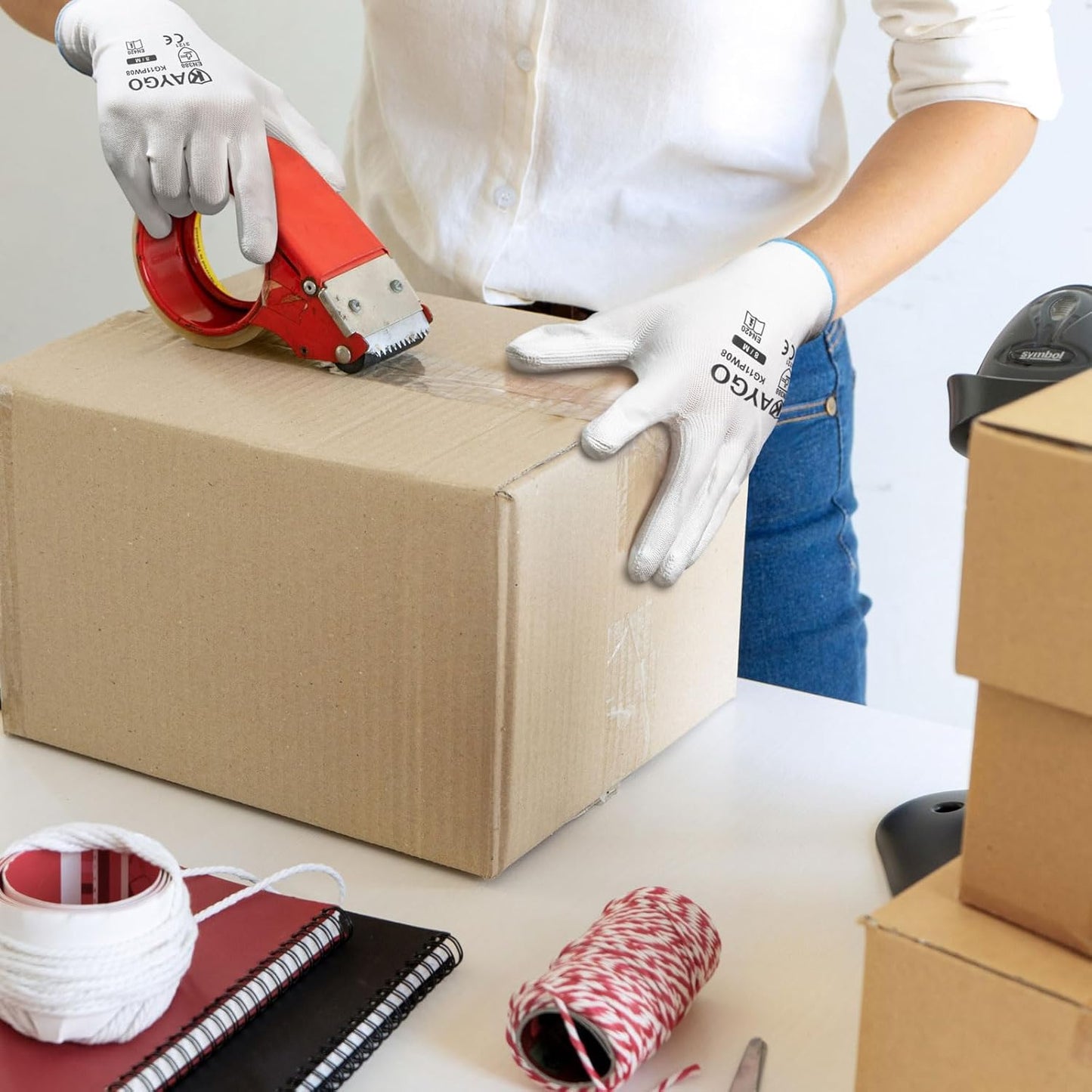 Safety Work Gloves PU Coated-60 Pairs, KG11P Seamless Knit Glove with Polyurethane Coated Smooth Grip on Palm&Fingers, for Men and Women, Ideal for General Duty Work, White,Large