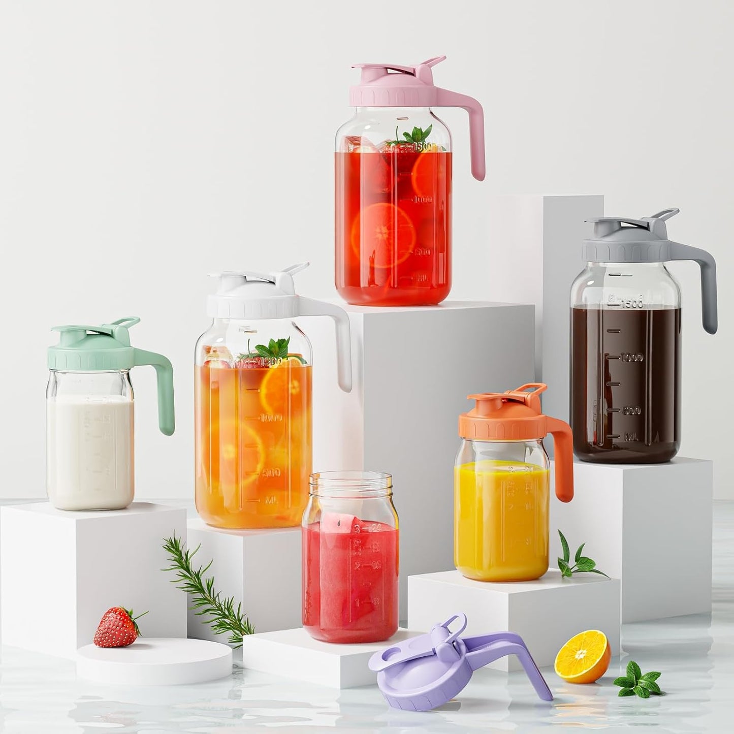 Breast Milk Pitcher Jug - 32 oz Glass Mason Jar Airtight Pitcher with Pour Spout Handle for Breastmilk, Iced Tea, Ice Drinks Storage Container(Green)