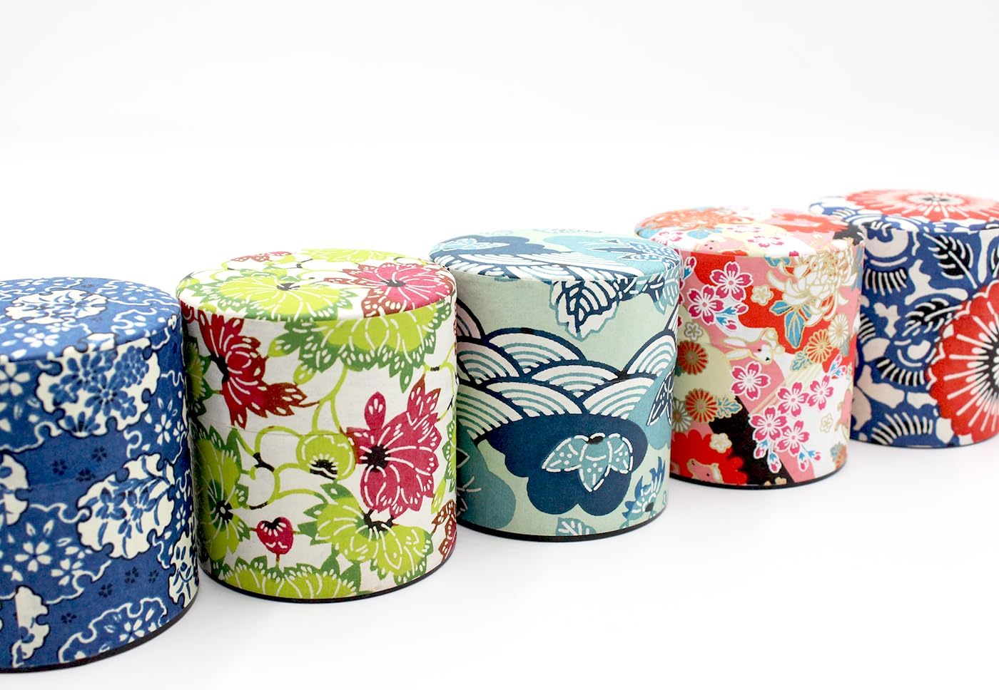 Japanese Pokkan Coffee Spice Tea Tin Canister Washi Paper Storage with Lid 7.05 oz Capacity (Shiki Seigaiha, S)