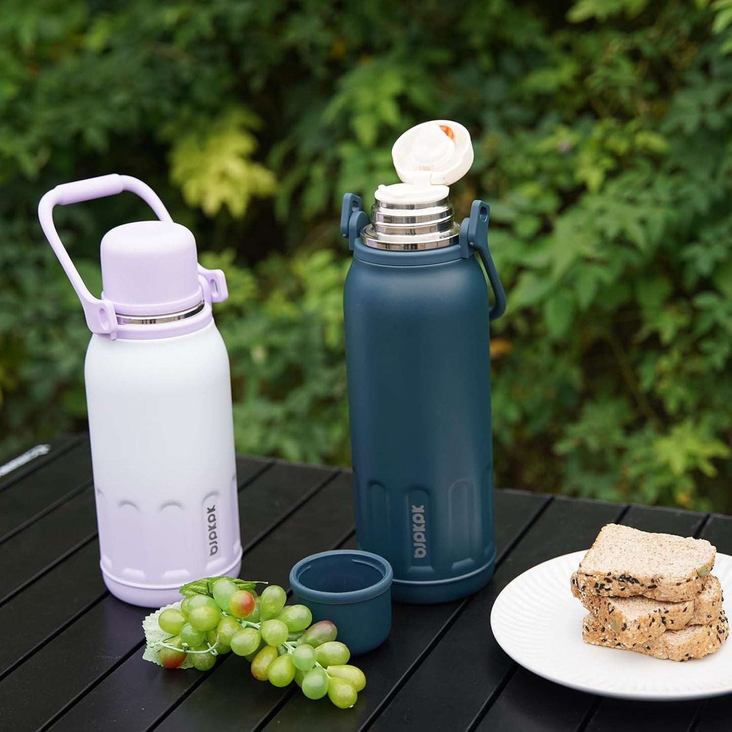 BJPKPK Insulated 40oz Thermos Disherwasher Safe Water Bottle with Lid and Carry Handle Stainless Steel Water Bottles for Sports,Navy Blue