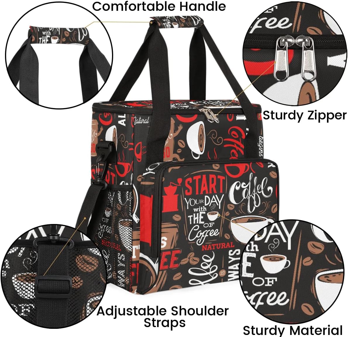 coffee beans cup red Coffee Maker Carring Bag Travel Carrying Storage Tote Bag Compatible with Keurig K-Mini or K-Mini Plus Portable Single Serve Coffee Brewer Case with Pockets for K-cup Pods
