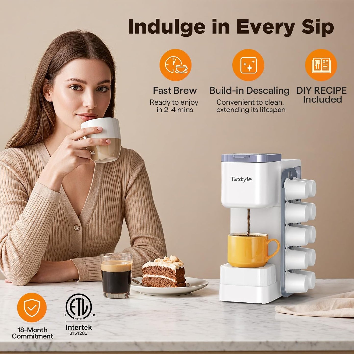 Hot & Iced Coffee Maker with Magnetic K-Pod Organizer (Pods Not Included), Stores 10 Pods, 4-5 Cups Coffee Maker & Single-serve Brewer for K Cup & Grounds, 40oz Removable Water Tank, White