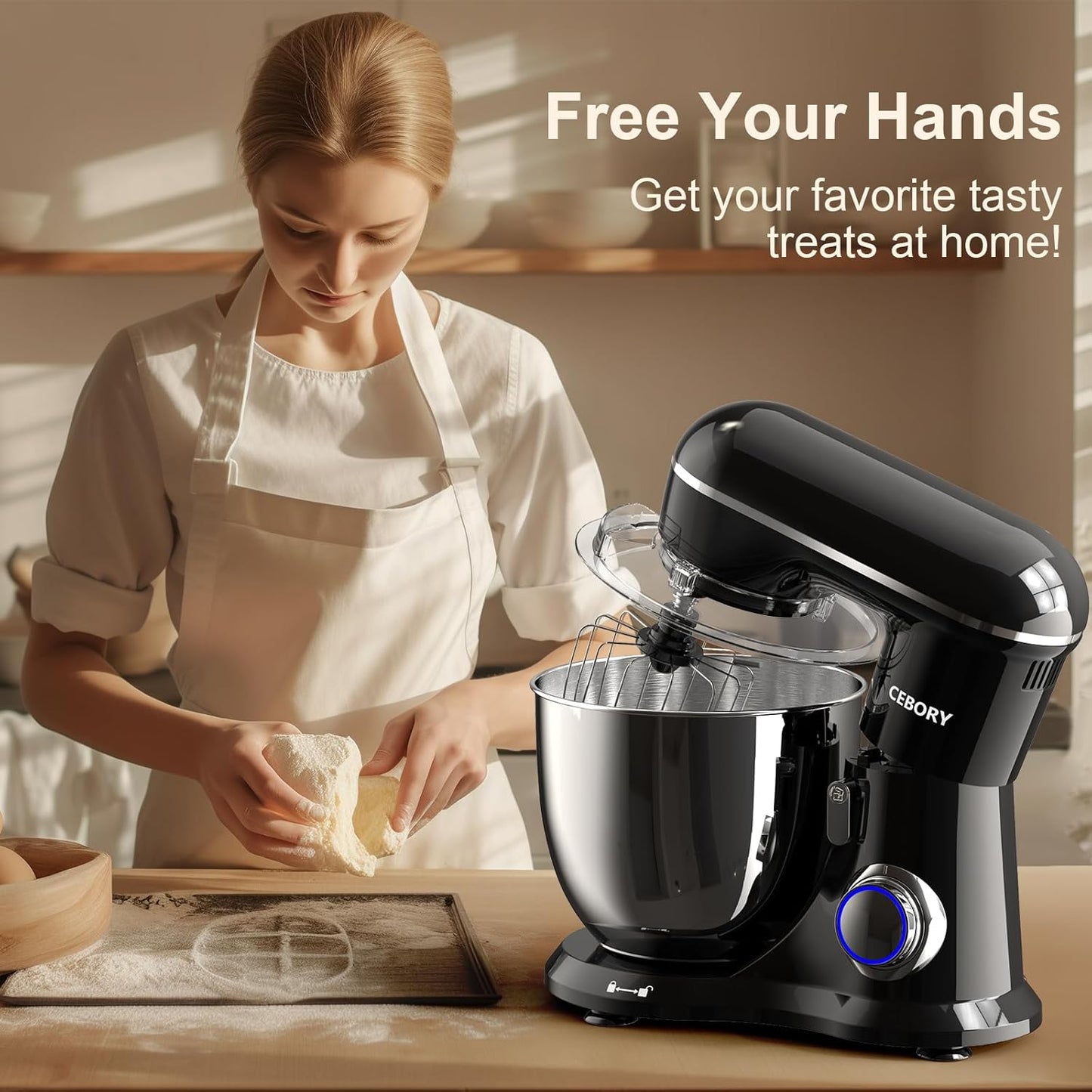 3-IN-1 Electric Stand Mixer, 6.5QT Bowl 660W 10-Speed Kitchen Mixer, Household Food Mixers include Dough Hook, Beater and Whisk, Bread Cake Mixer for Baking and Most Home Cooks, Black