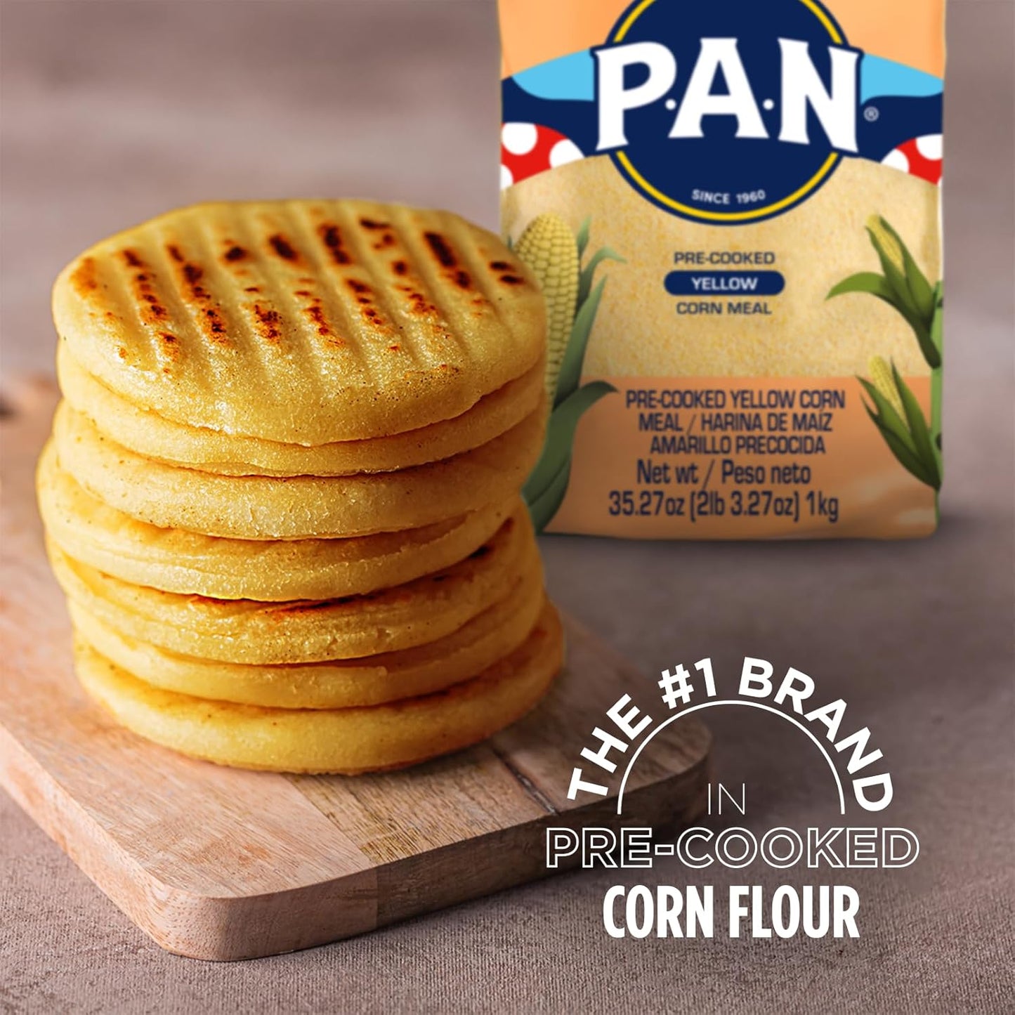 P.A.N. Yellow Corn Meal – Pre-cooked Gluten Free and Kosher Flour for Arepas (2.2 lb/Pack of 4)