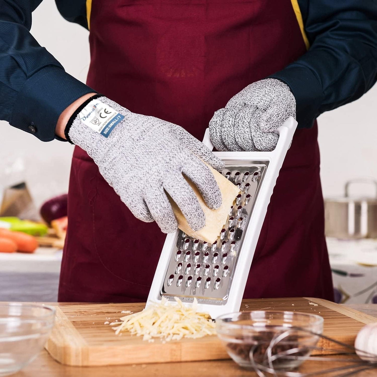 Dowellife Cut Resistant Gloves Food Grade Level 5 Protection, Safety Kitchen Cuts Gloves for Oyster Shucking, Fish Fillet Processing, Mandolin Slicing, Meat Cutting and Wood Carving. (Small-12 Pairs)