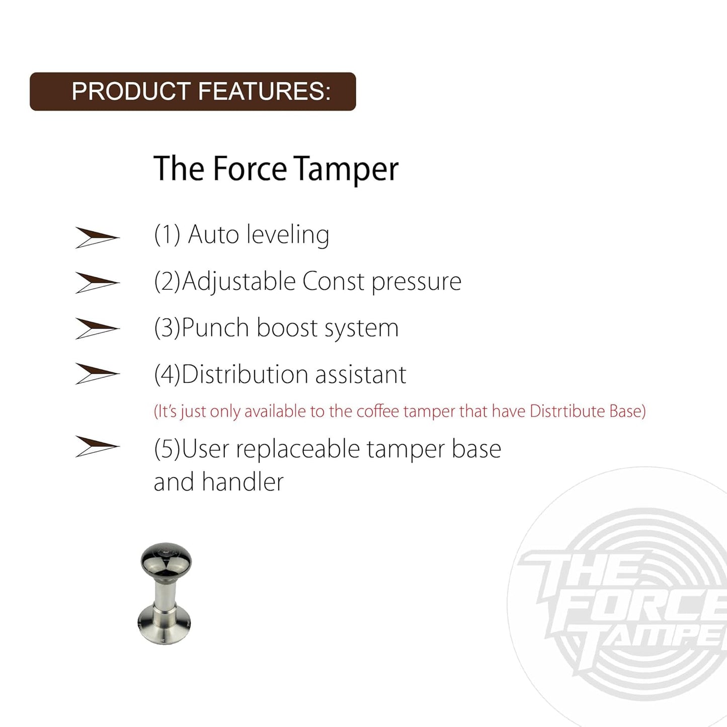 The Force Tamper Automatic Impact Adjustable Constant Pressure and Autoleveling Coffee Tamper Black Mirror Jellyfish AL Handle Set Pro (Full-Set, 58.50mm)