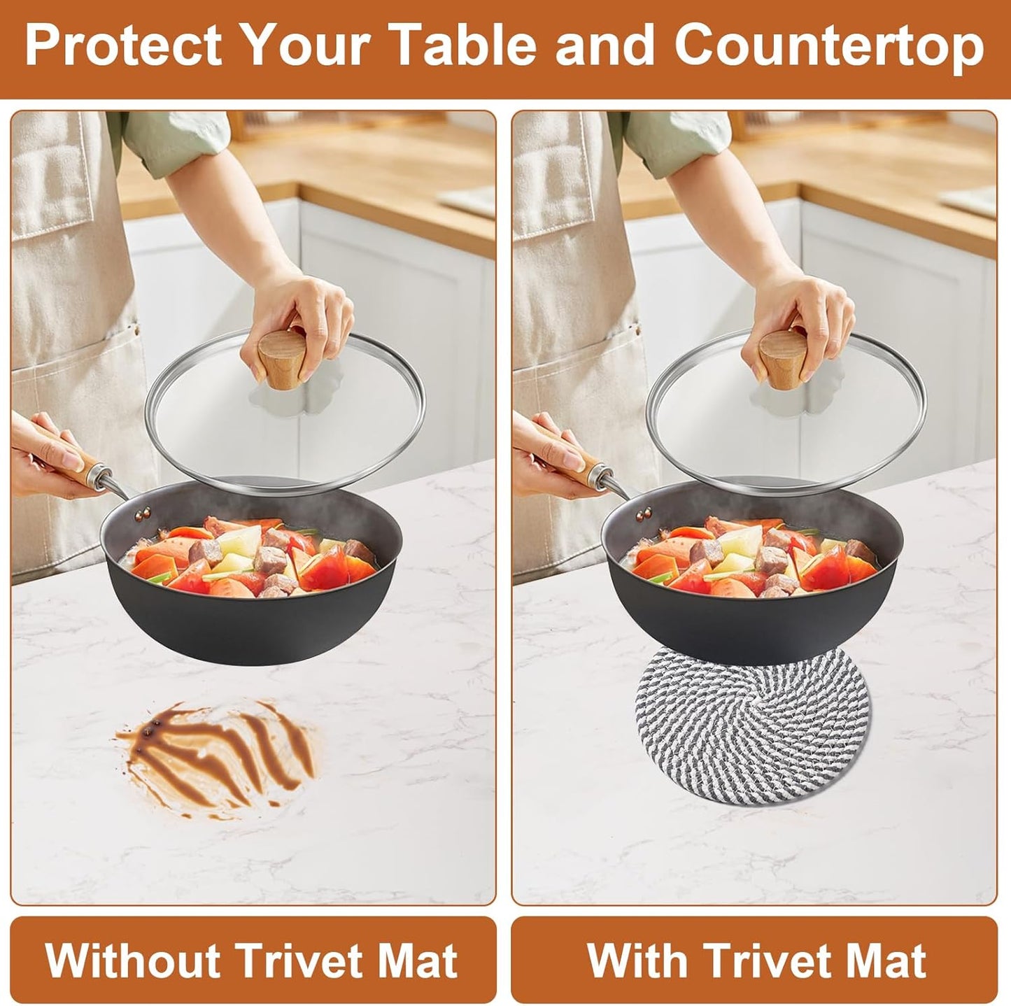 7 Inch Trivets for Hot Dishes, Pots and Pans, 5 Heat Resistant Pot Holders for Kitchen, Home Essentials, Hot Pads for Countertop and Table, Farmhouse Decor Vase Mats, Gray