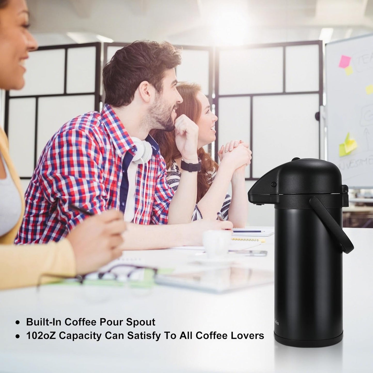 Updated Airpot Coffee Dispenser with Pump,102OZ Insulated Thermal Coffee Carafe for Keeping Hot - Cold Water, Party Chocolate Drinks & Stainless Steel Thermos Urn Large Thermal Hot Drink (Black)