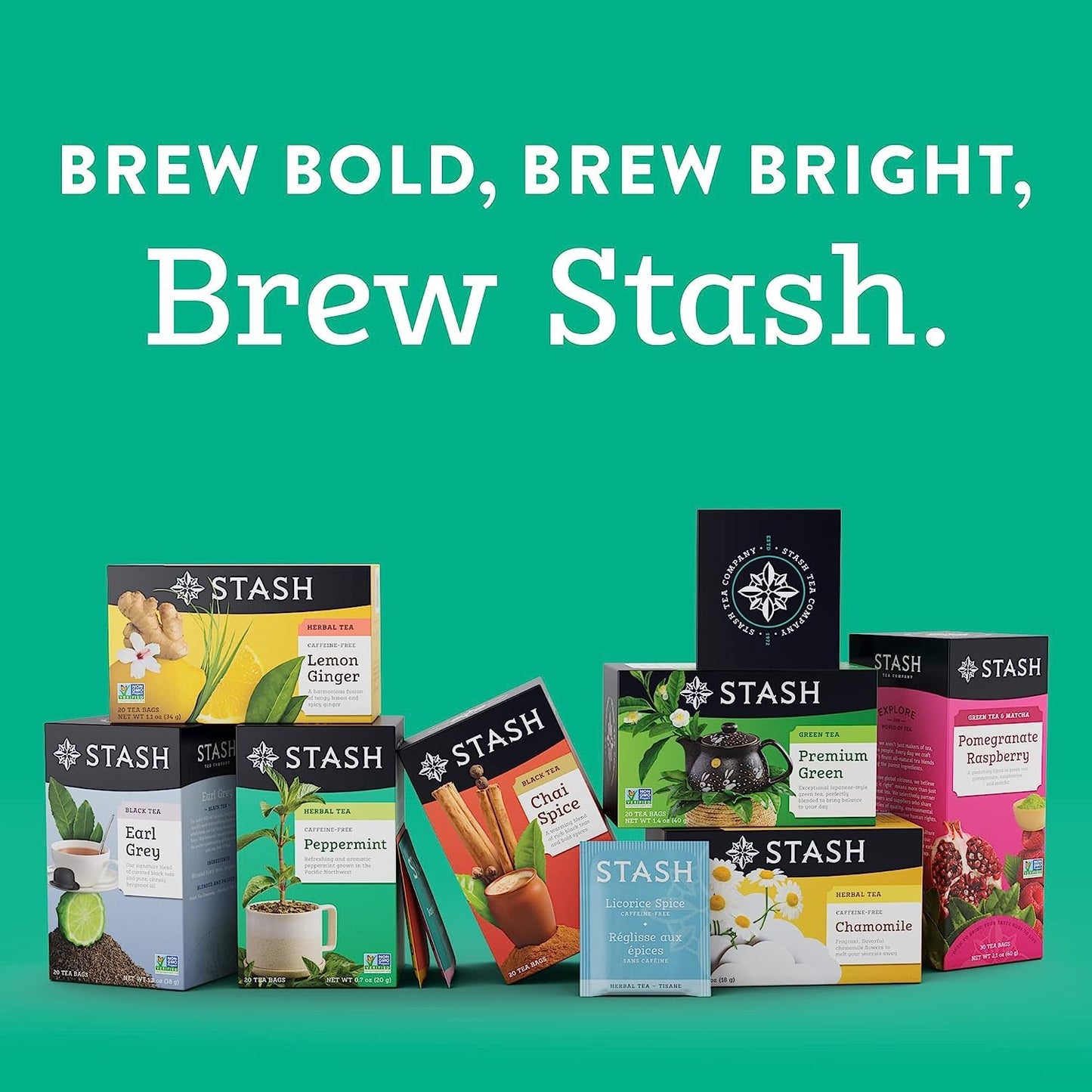 Stash Tea Soothing Herbal Tea 6 Flavor Variety Pack, 6 Boxes With 18-20 Tea Bags Each