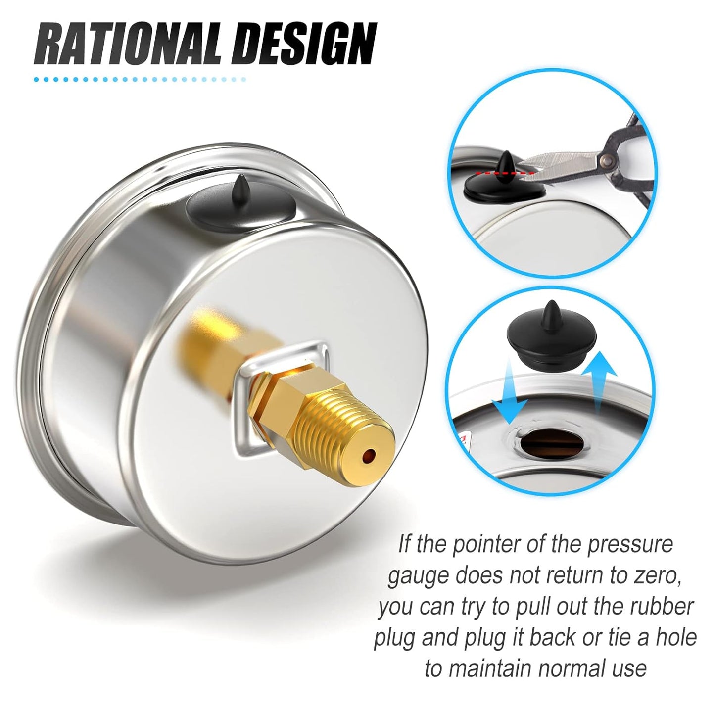 MEANLIN MEASURE 0~15Psi Stainless Steel 1/4" NPT 2.5" Single Scale FACE DIAL,Glycerin Filled Pressure Gauge, WOG Water Oil Air Back Mount, with 1/4" x 1/2" NPT and 1/4" x 3/8" NPT Hex Bushing