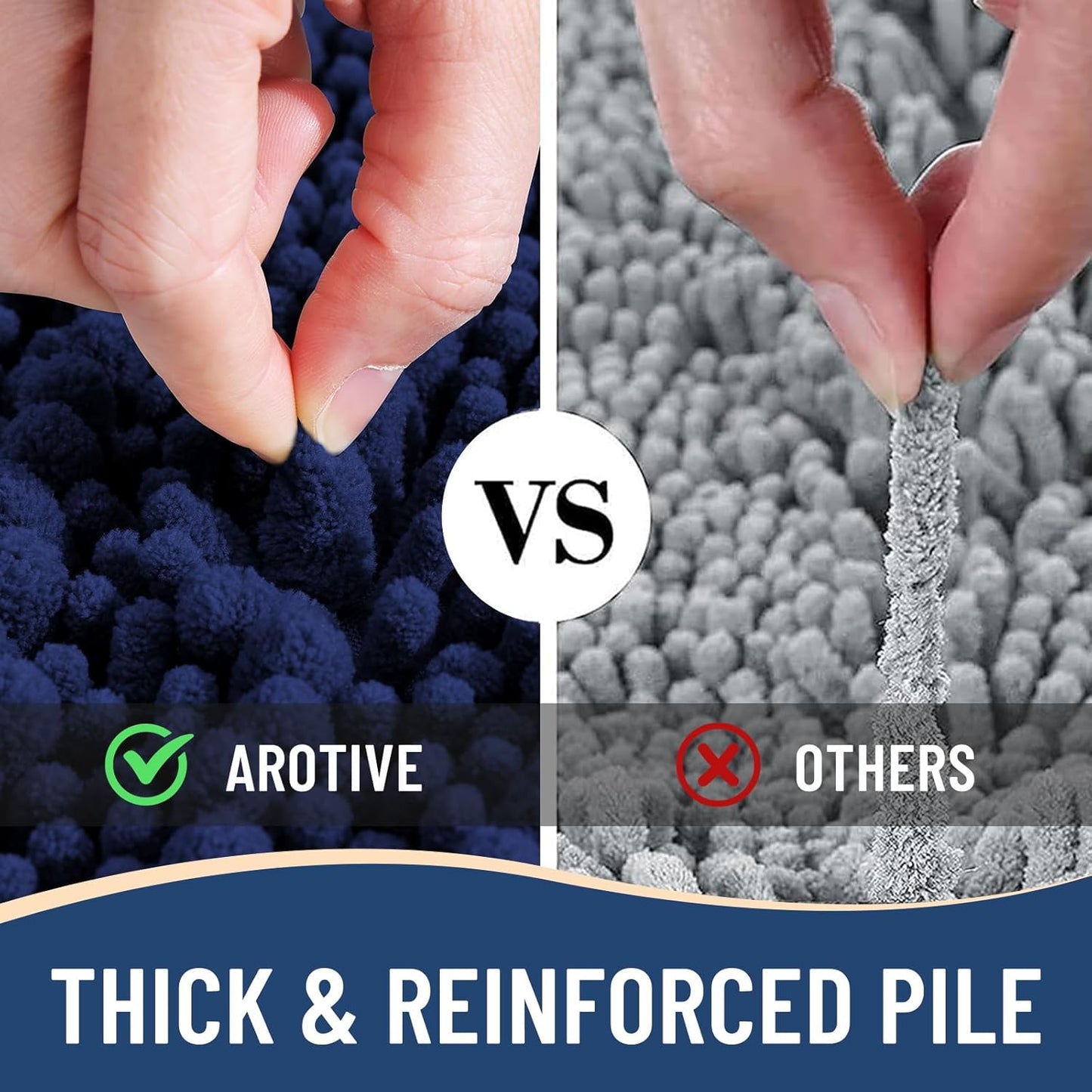 Arotive Luxury Chenille Bathroom Rug Mat, Extra Soft Thick Absorbent Shaggy Bath Rugs, Non-Slip Machine Wash Dry, Plush Bath Mats for Bathroom, Shower and Tub, 54x24, Navy