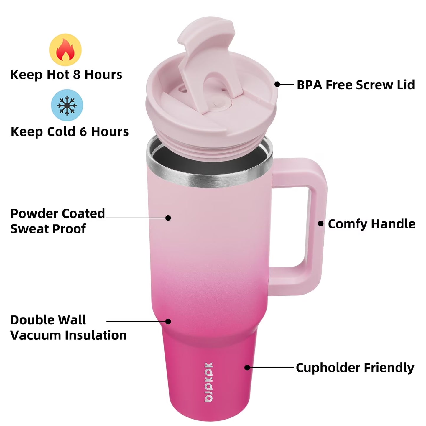 40Oz Stainless Steel Insulated Tumbler with Handle and Lid Straw Travel Coffee Mug Thermal Cup,Cherry Blossom