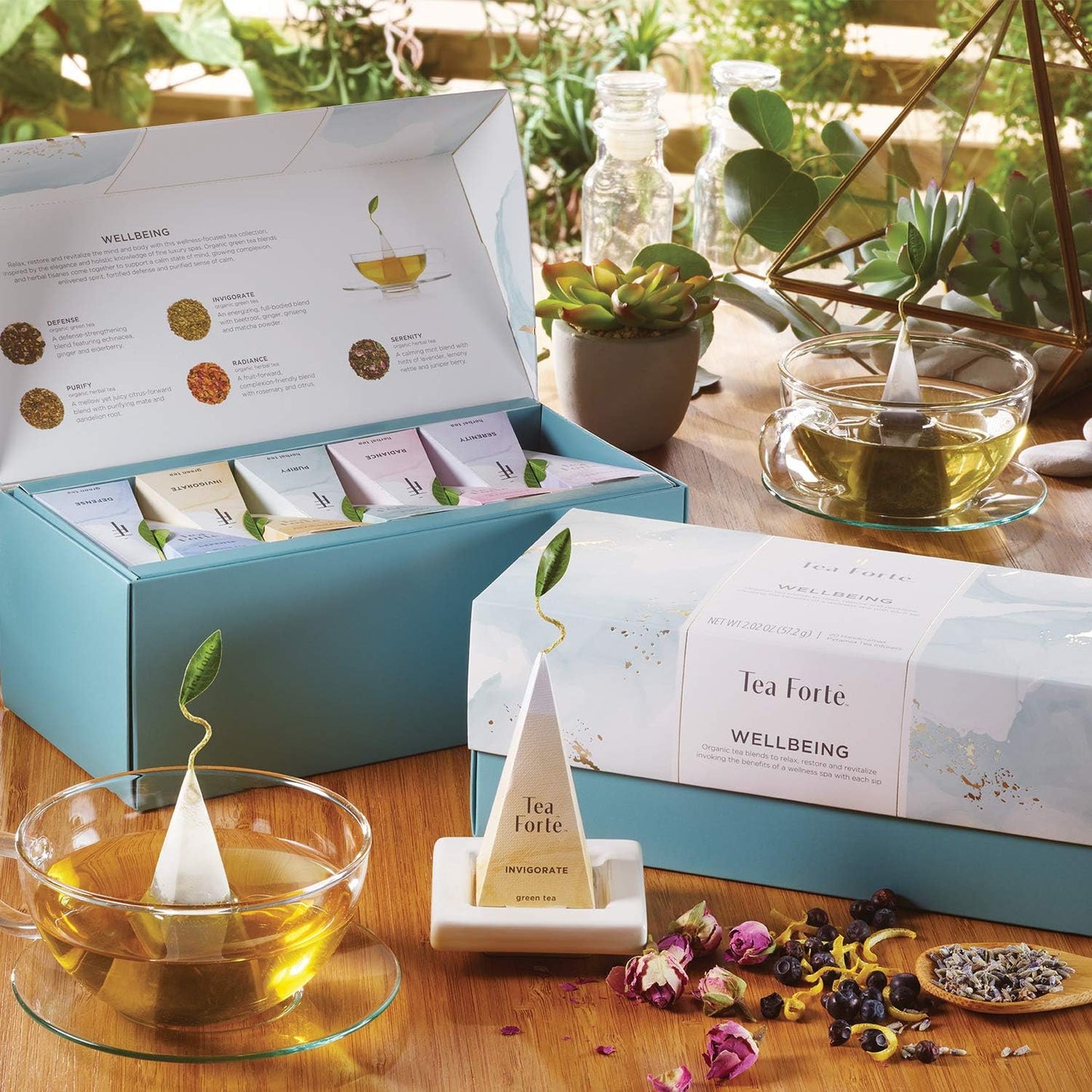 Tea Forte Wellbeing Assorted Presentation Box Tea Gift Set, 20 Count, 2 of Each Variety Individually Wrapped Handcrafted Pyramid Infuser Bags