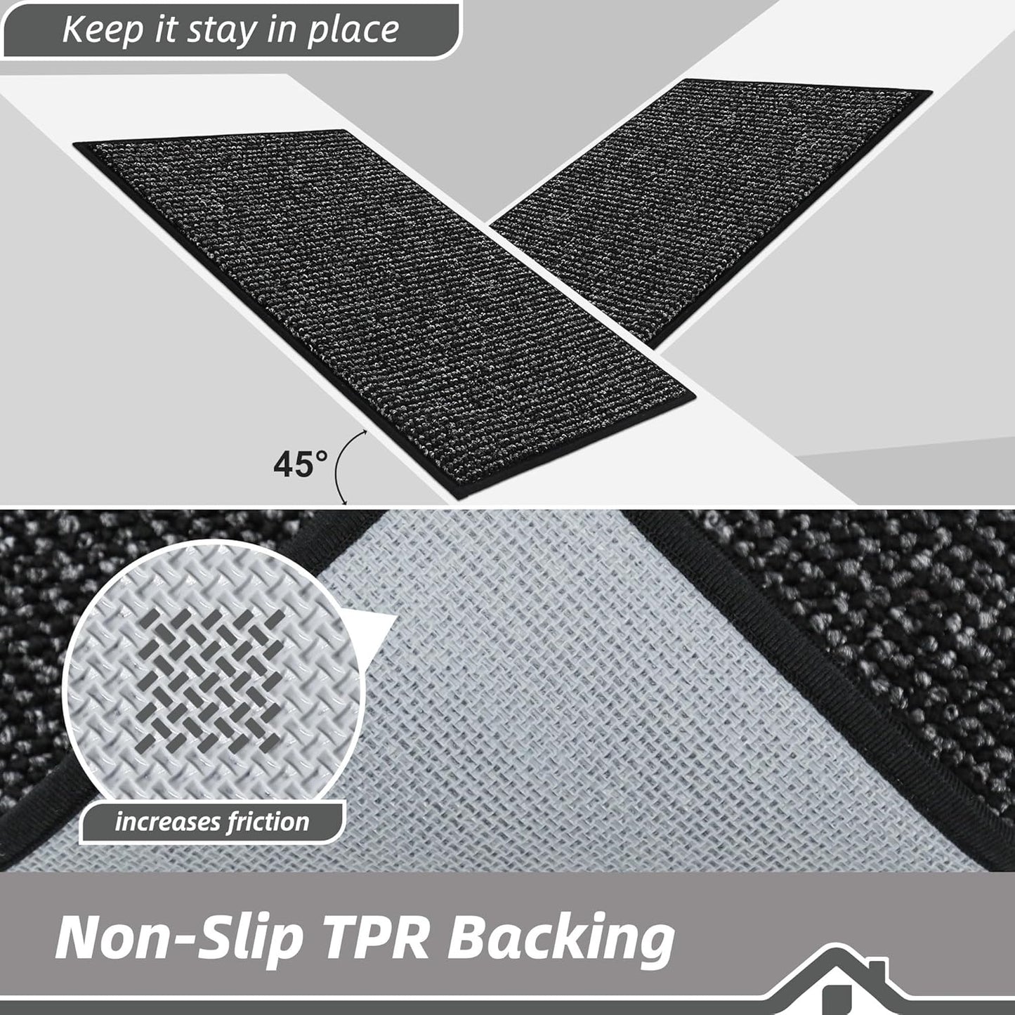 BEQHAUSE Dirt Trapper Door Mat 20" x 32", Non-Slip Washable Doormats Entrance Mat, Dirt Resistant and Absorbent Welcome Mat, Low Profile Floor Mats for Front Back Door and Entryway, Black