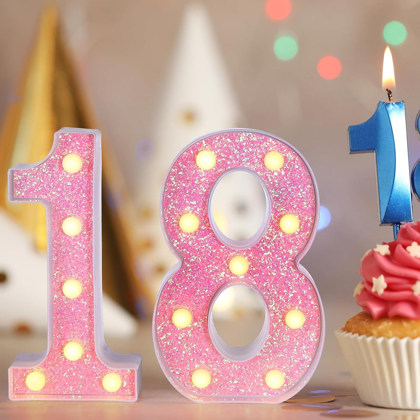 Foaky Pink Light up Letters,Pink Party Decorations,Girls Room Decor,Glitter Marquee Numbers,Alphabet Letter Sign for Night Light Birthday Party Girls Gifts, Home Bar Decoration (8)