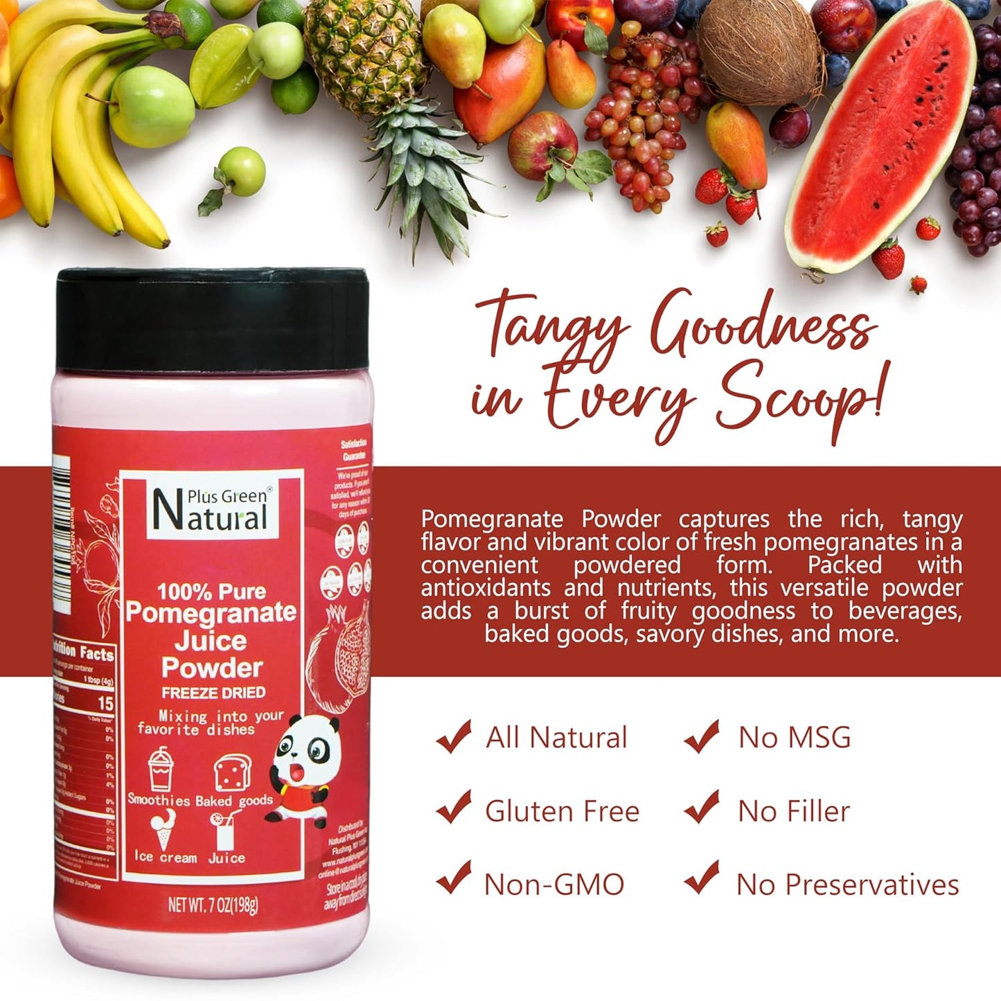 NPG Freeze-Dried Pomegranate Juice Powder 7 Oz, Seedless Fine Powder 100% Natural for Smoothies, Beverages, Baking, and Cooking, Vegan-Friendly, Light Pink Color