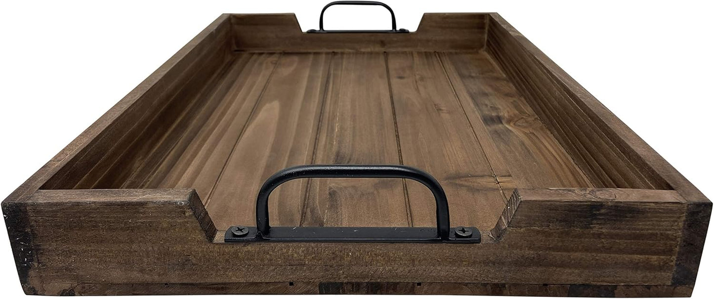 3 Piece Decorative Nested Vintage Wood Serving Tray Set for Coffee Table or Ottoman ? Rustic Wooden Breakfast Trays for Kitchen, Dining Room, or Living Room ? Farmhouse Platter w/Handles ? Brown