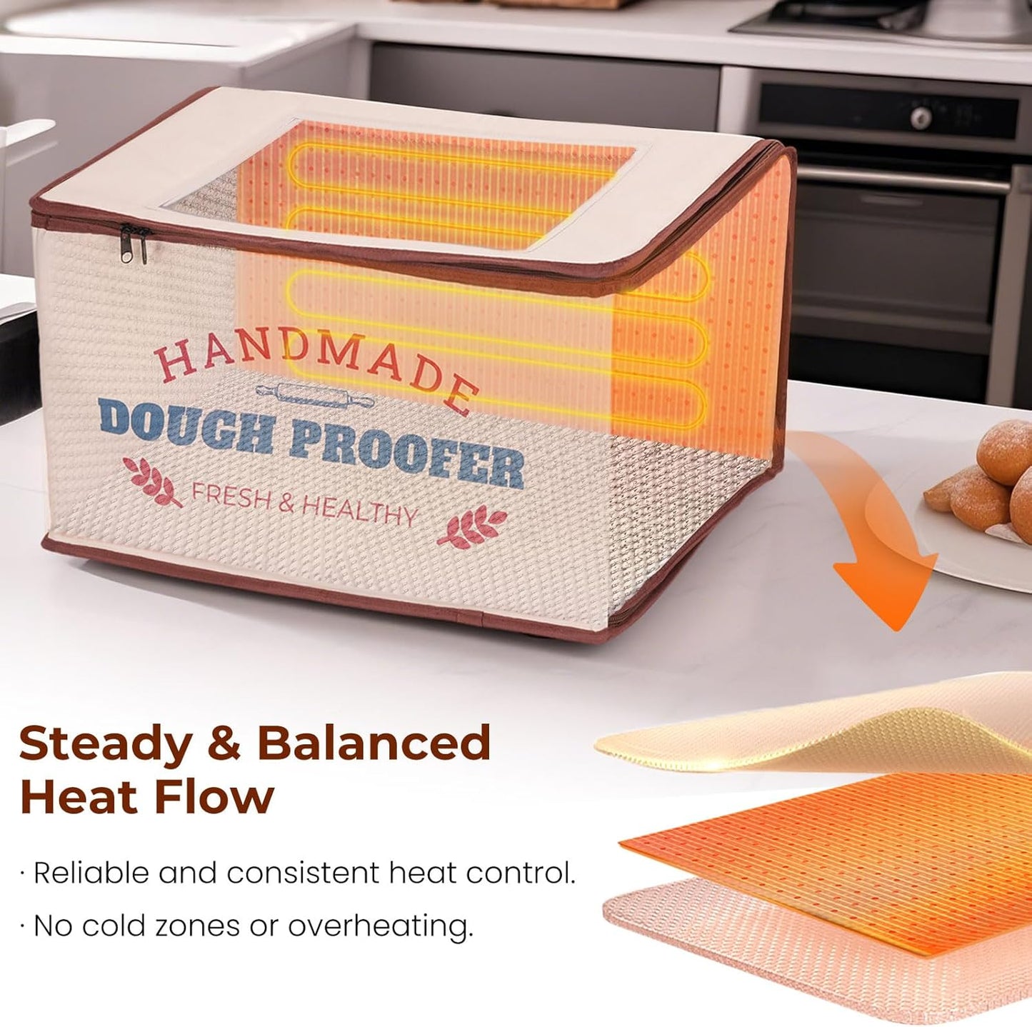 Folding Dough Proofer Box with Temp Control (50-130℉) & 24H Timer, Extra Large Bread Proofing Box for Sourdough, Pizza, Yogurt, Seed Starting, 3D Filament Drying, Space-Saving & Easy to Use