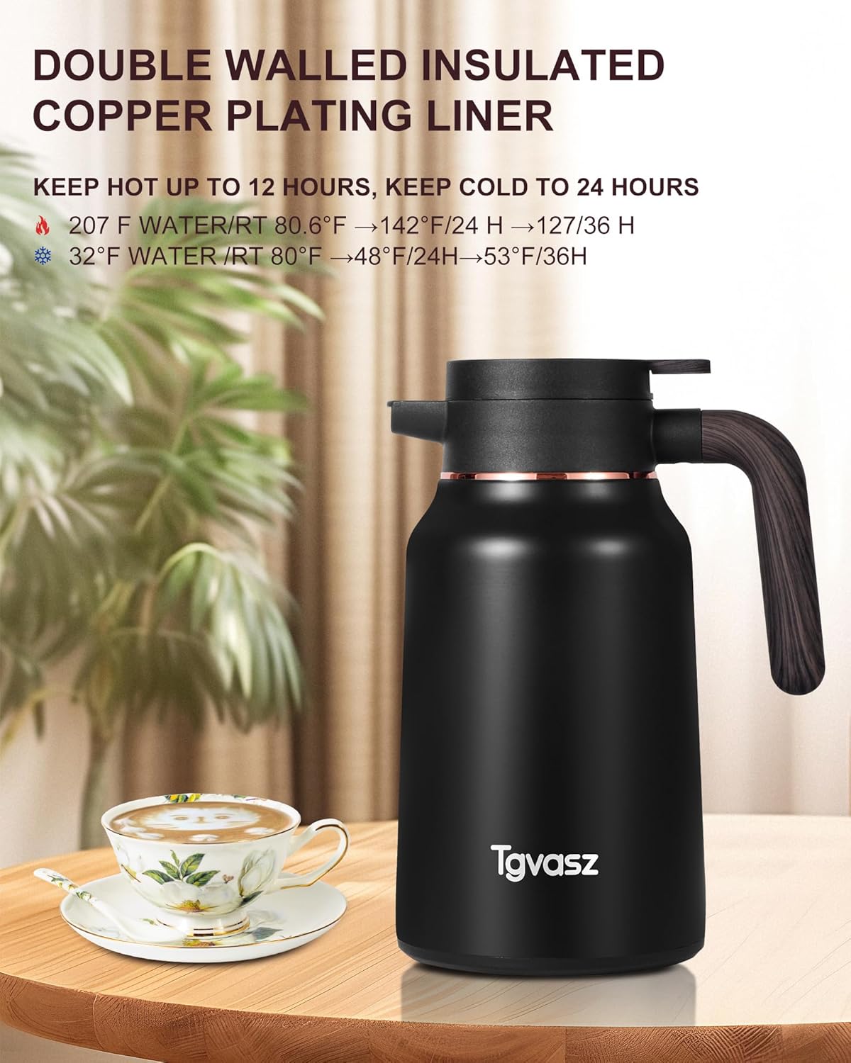 51 Oz Carafes for Hot Liquid, Stainless Steel Insulated Vacuum Thermal Coffee Carafes For Keeping Hot, 1.5 Liter Coffee Dispenser(Gold/Black)