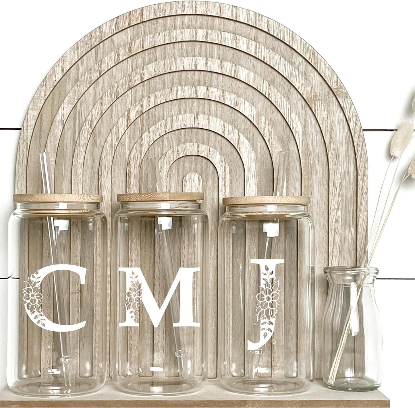 Personalized Gifts for Women, Monogrammed Glass Cups with Lids and Straws, Custom Tumbler, Cute Customized Mug, Aesthetic Stuff, Initial Iced Coffee Cup, Drinking Glasses, Birthday Teacher Gifts, H