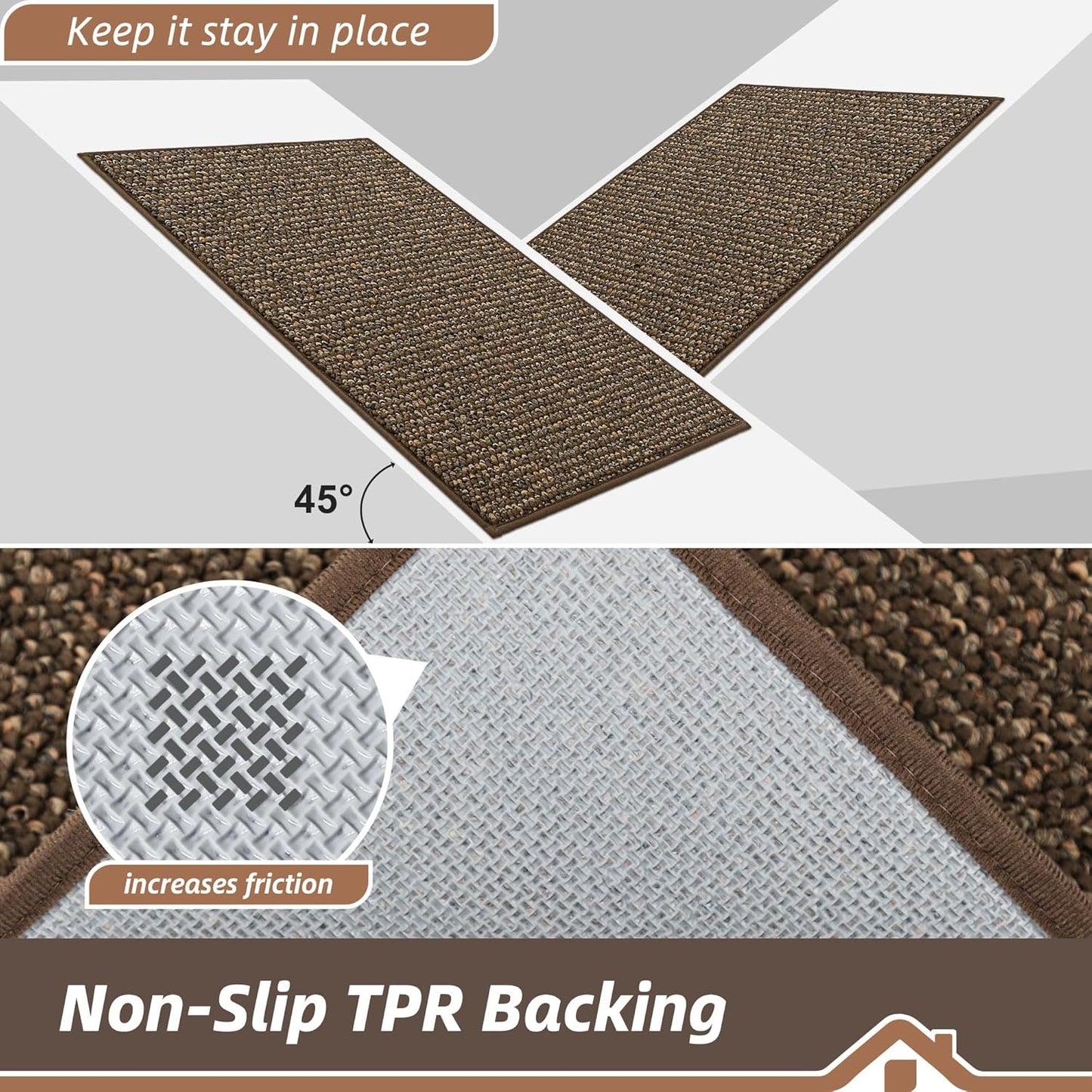 BEQHAUSE Dirt Trapper Door Mat 20" x 32", Non-Slip Washable Doormats Entrance Mat, Dirt Resistant and Absorbent Welcome Mat, Low Profile Floor Mats for Front Back Door and Entryway, Brown