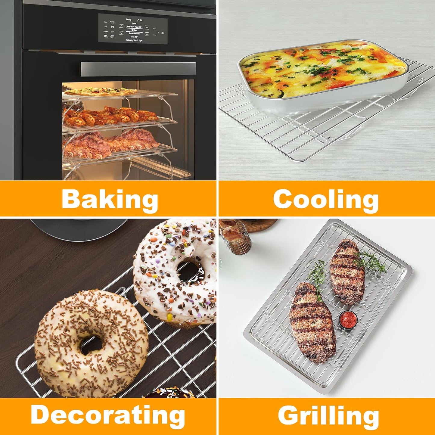 3 Tier Stackable Cooling Rack for Batch Cooling Cookie, Pizza, Cake-15.8”x 10”- Heavy Duty Cooling Racks for Cooking and Baking, Oven and Dishwasher Safe Baking Supplies-Silver