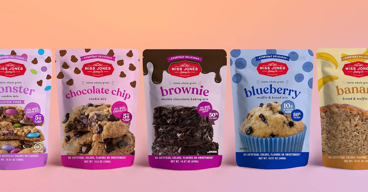 Miss Jones Baking Gluten-Free Chocolate Chip Cookie Mix - More Chocolate Chips, 50% Lower Sugar, Naturally Sweetened Desserts & Treats, 13 Ounce (Pack of 1)