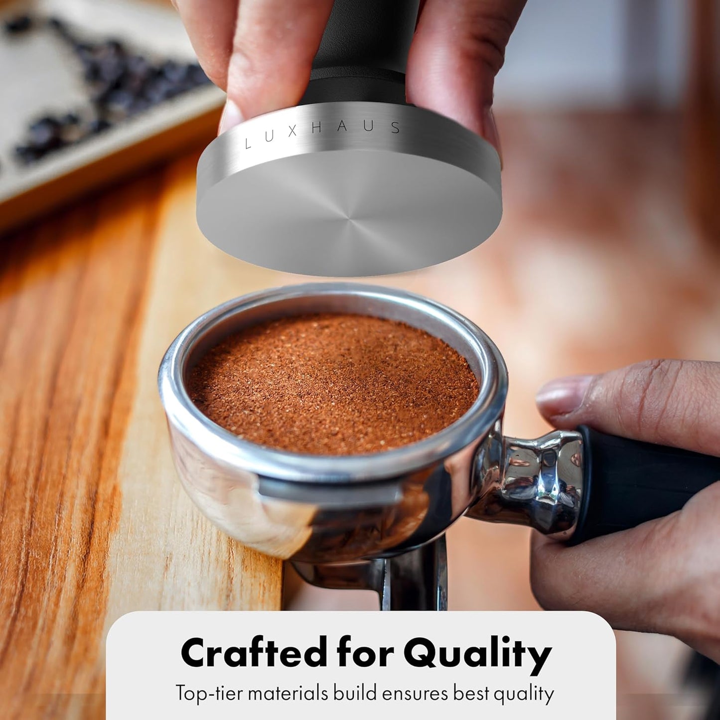 LuxHaus Espresso Tamper - 51mm Calibrated Coffee Tamper for Espresso Machine with Spring Loaded 100% Flat Stainless Steel Base
