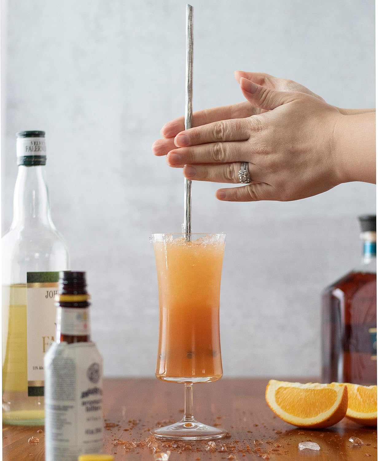 Pi?a Barware Swizzle Stick Stirrer - Stainless Steel with Handmade Wood-Grain Finish (Narrow Width, One Swizzle Stick)
