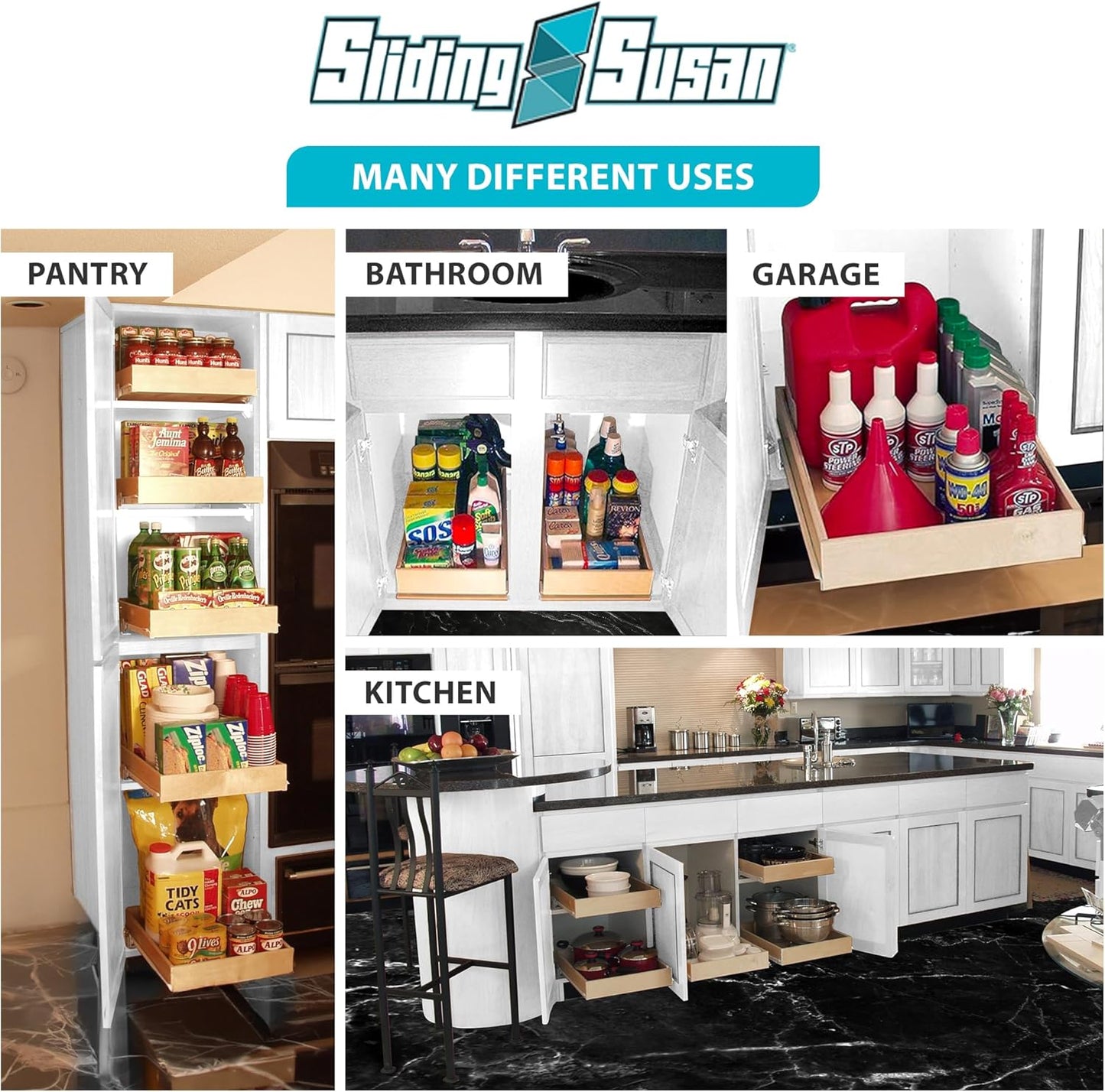 SlidingSusan Pull Out Drawer Organizer for Cabinets, Gliding Soft Close Shelves for Kitchen, Pantry, Bathroom, & Storage Organization, 9 Ply Baltic Birch, 14 Inch Wide x 18 Inch Deep