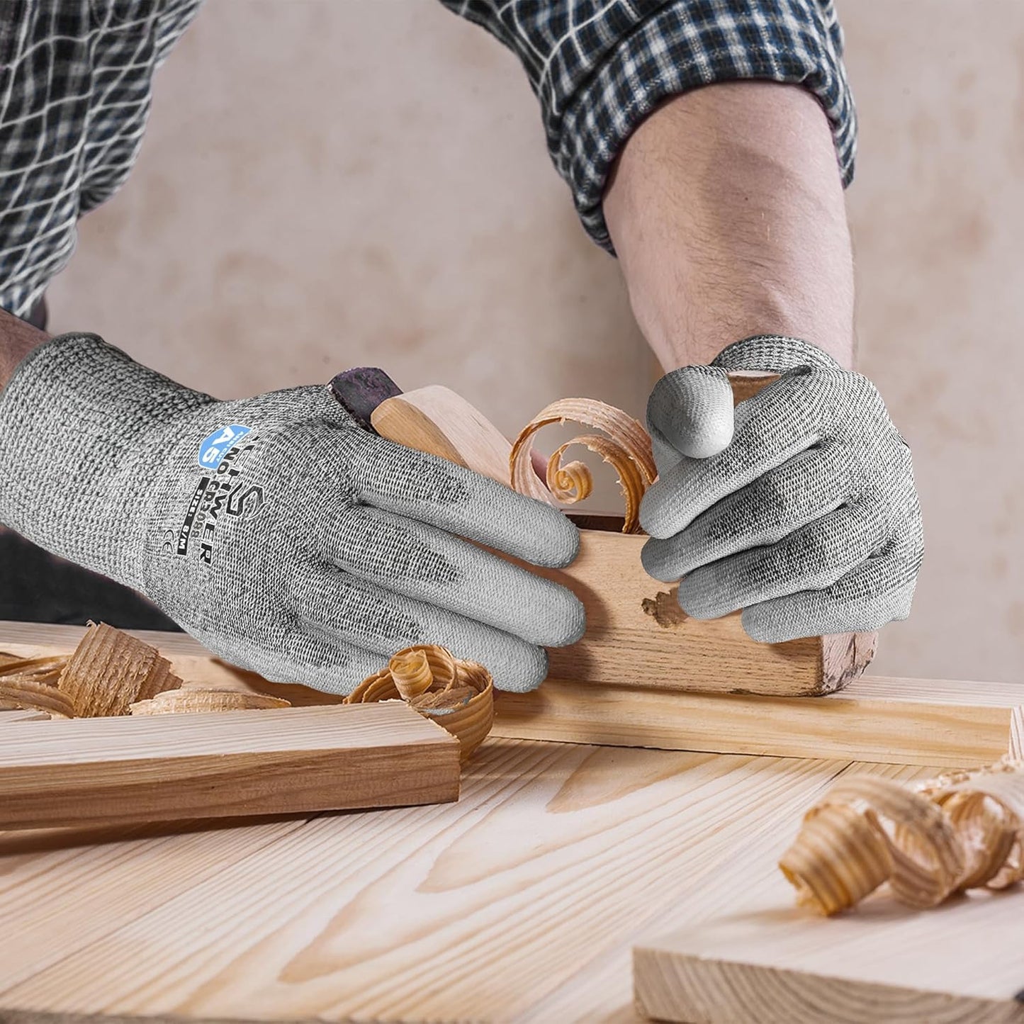 Schwer 12 Pairs ANSI A5 Cut Resistant Work Gloves, Cut Proof Gloves with PU Coating, Used for Metal Fabrication, WoodWorking, Construction, Non Slip, Durable, L, CR3088