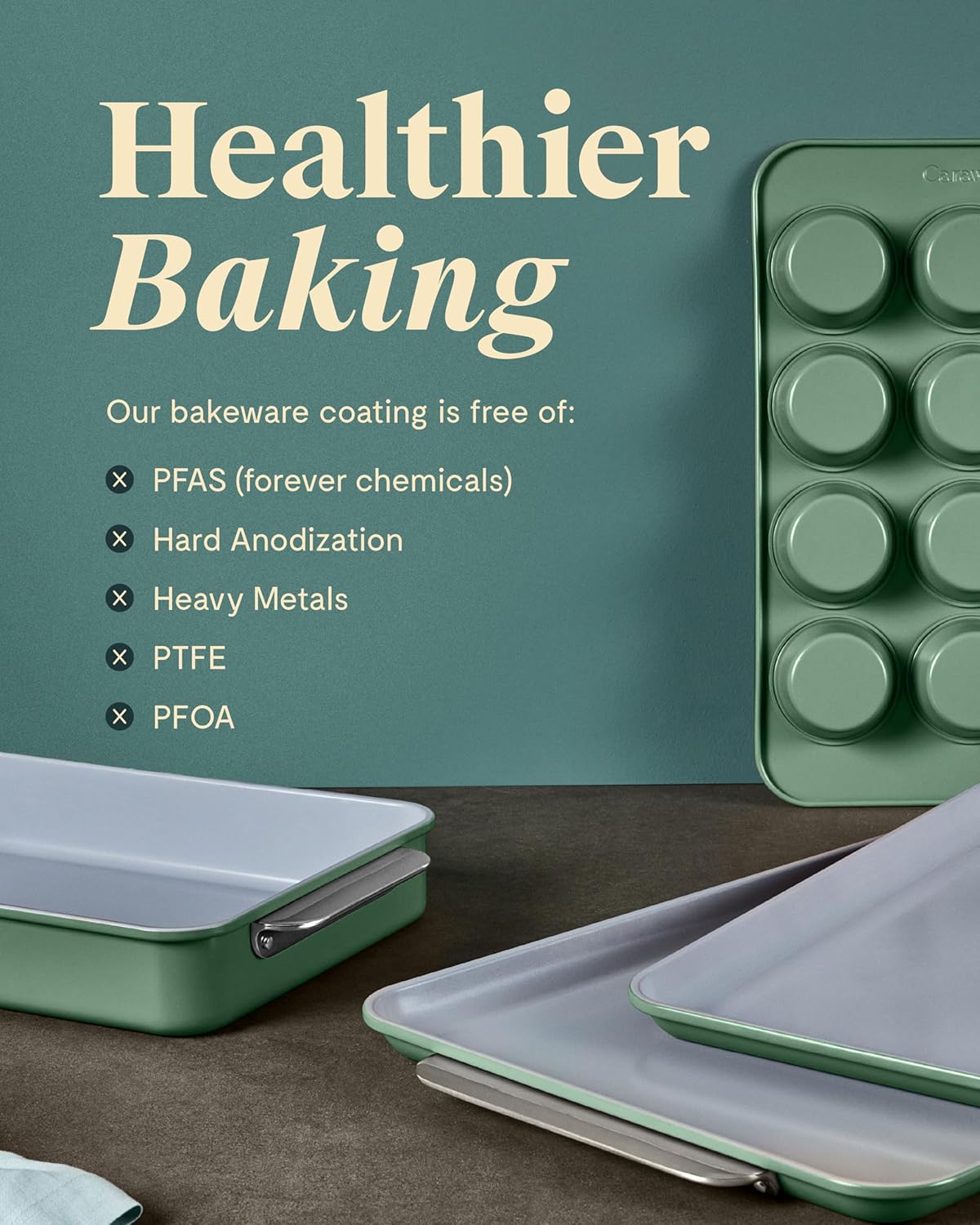 Caraway Nonstick Ceramic Bakeware Set (5 Pieces) - Baking Sheets, Assorted Baking Pans & Storage - Aluminized Steel Body - Non Toxic, PTFE & PFOA Free - Gray