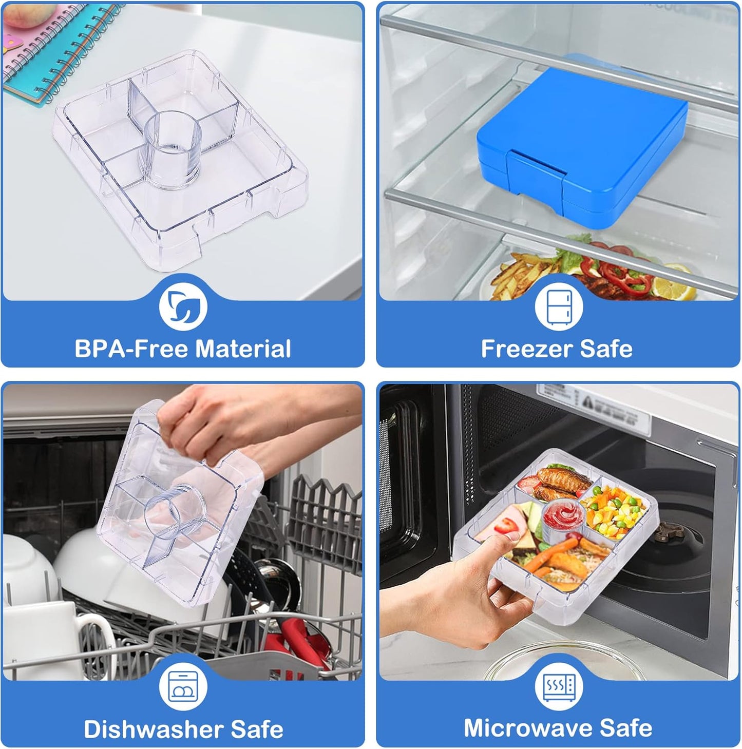 Bento Lunch Box Set With 10oz Soup Thermo, Leak-proof Lunch Containers with 4 Compartment, Kids Hot Thermo Food Jar/Insulation Lunch Bag, Food Containers for School (Blue)