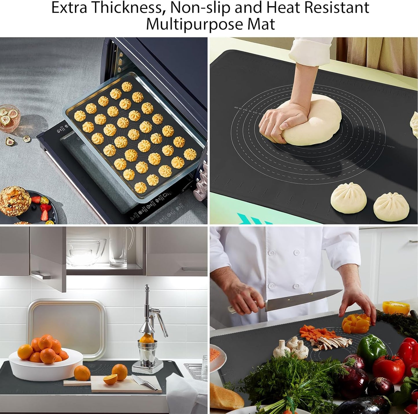 24"X16" Silicone Baking Mat Extra Large Non-stick Pastry Mat with High Edge, Dough Rolling Board for Pastry, Macarons, Pies, Bread, Cookies, Pizza, Fondant, Pasta, Food Grade Silicone Baking Supplies