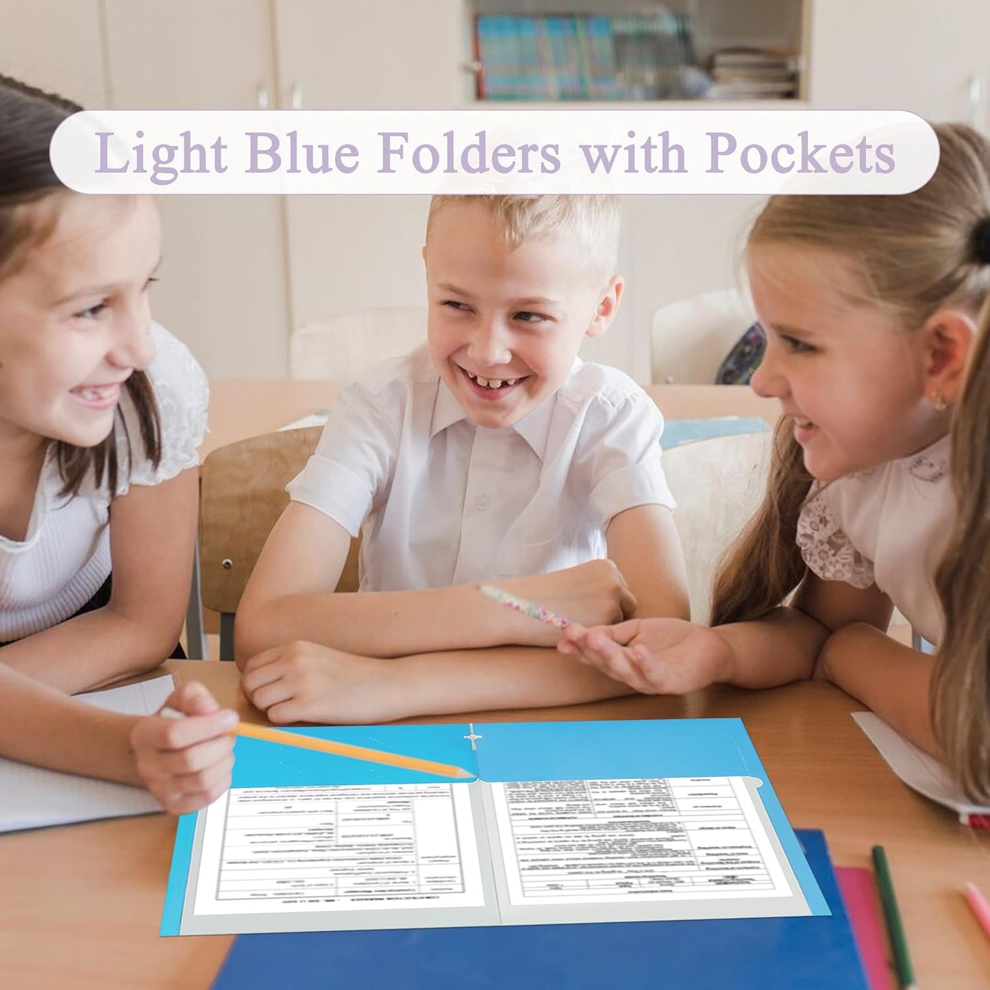 Zzrywuty File Folders with Pockets Letter Size, 50-Pack Paper Folders with Card Slot, Two Pocket Folders for School Students, Businessmen, Home and Office Workers(Light Blue)
