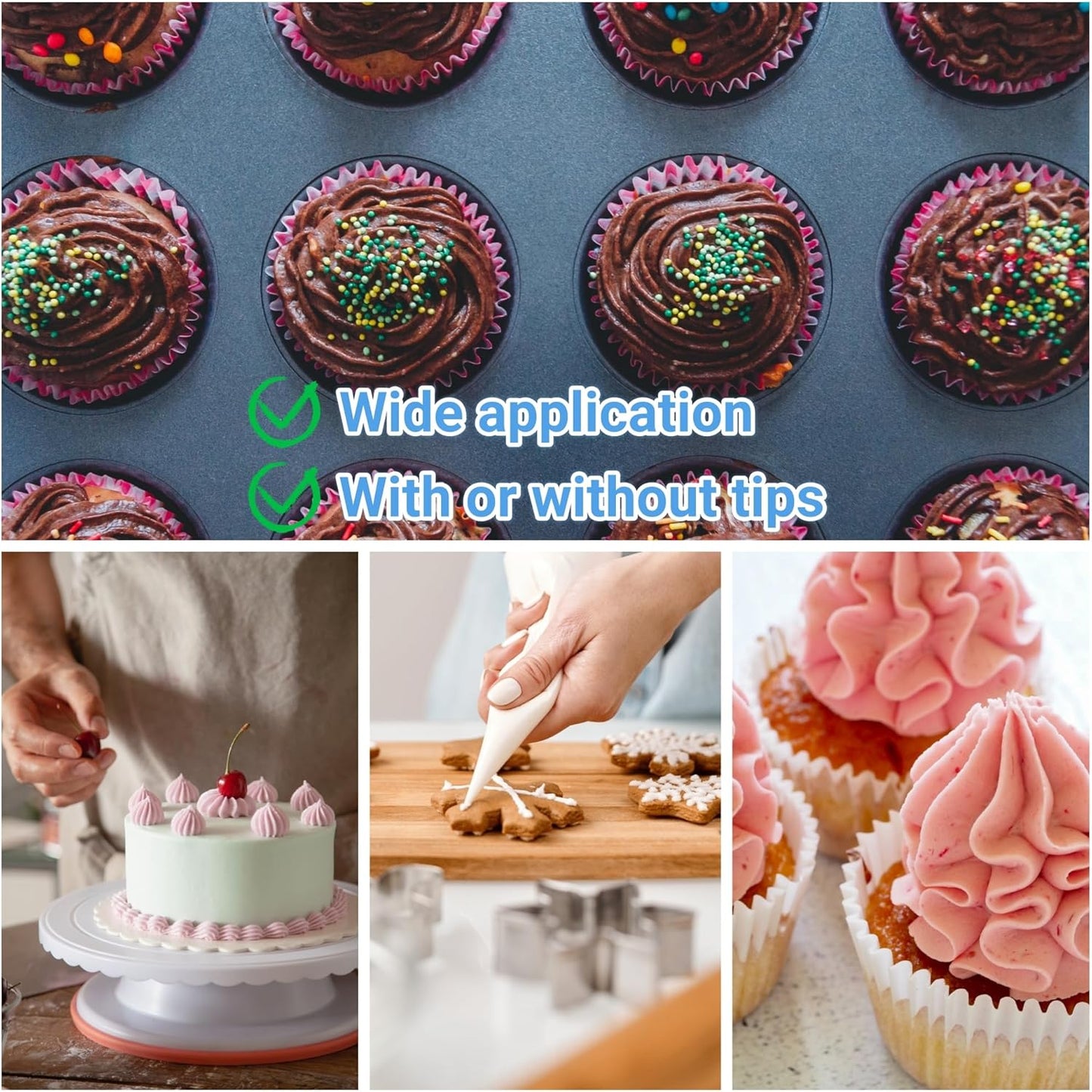 XXL 26 Inch Extra Large Piping Bags 100 Pack - Disposable Pastry Bags - Thick Anti-Burst Pastry Icing Frosting Piping Bags For Decorating Cupcakes Cakes Cookies (Extra 26 Inch-100 Pack)