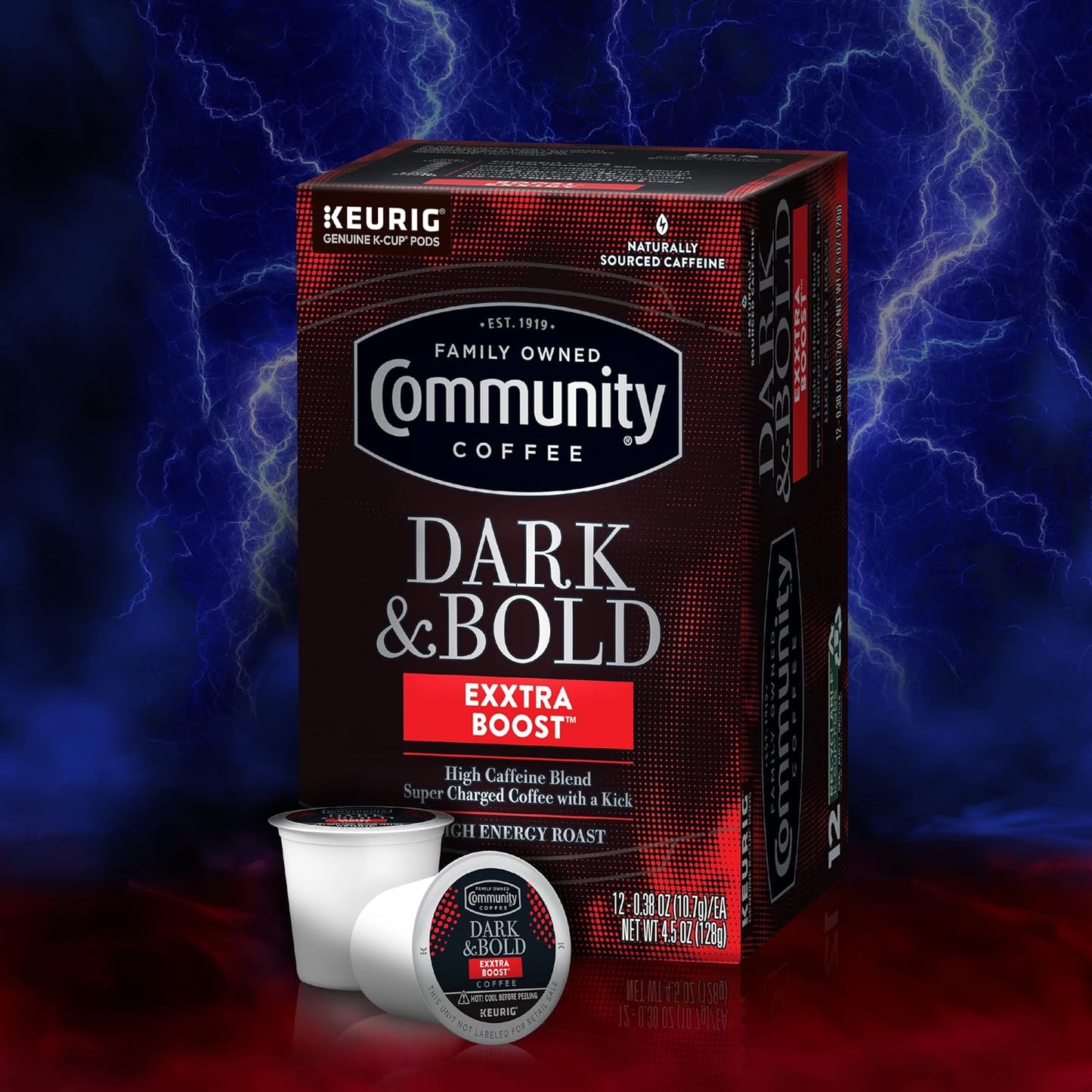 Community Coffee Dark & Bold Exxtra Boost 72 Count Coffee Pods, Compatible with Keurig 2.0 K-Cup Brewers, 12 Count (Pack of 6)