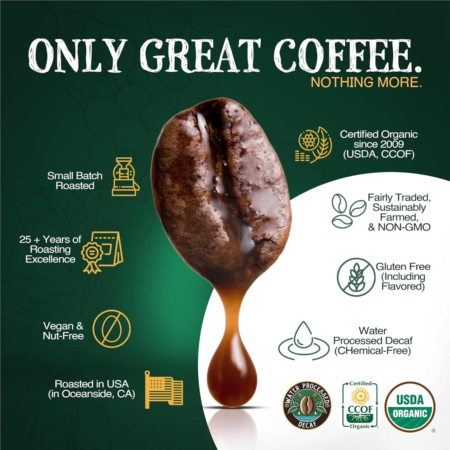 The Bean Organic Coffee Company Water Processed DECAF Chocolate Macadamia Nut, Medium Roast, Whole Bean Coffee, 16-Ounce Bag
