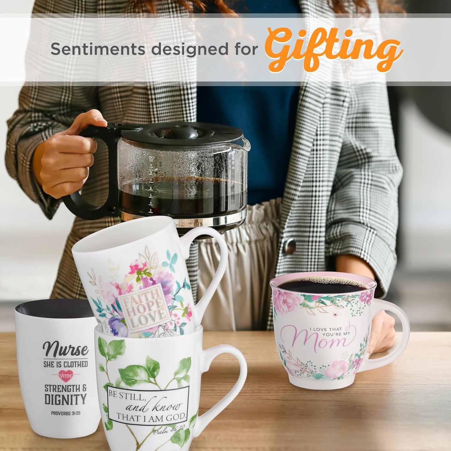 Christian Art Gifts Inspirational Ceramic Coffee & Tea Scripture Mug for Women Nurses: Strength & Dignity Encouraging Proverb, Microwave/Dishwasher Safe Novelty Cup, Cute Heart, White & Black, 12 oz.