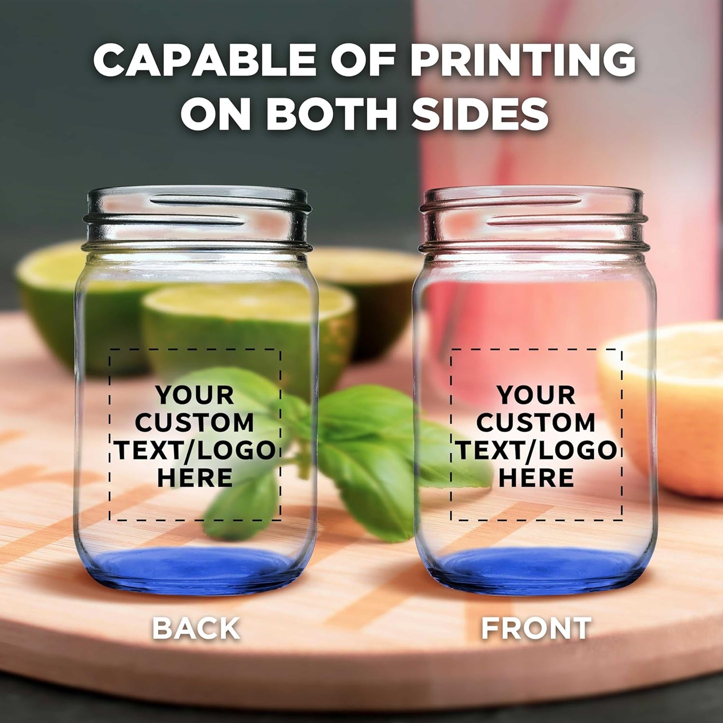 DISCOUNT PROMOS 100 Decorating Mason Jars Set, 12 oz. - Customizable Text, Logo - Canning, Aluminum Lid - Blue
