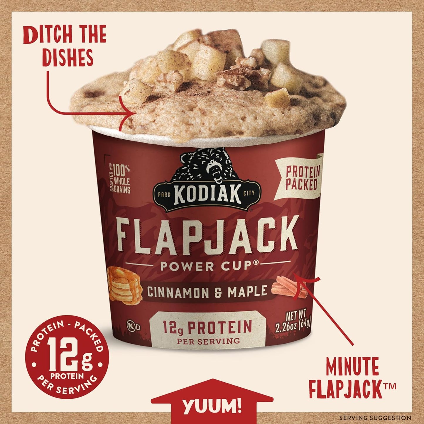 Kodiak Cakes Pancake On the Go, Cinnamon and Maple, 2.26 Ounce (Pack of 12)